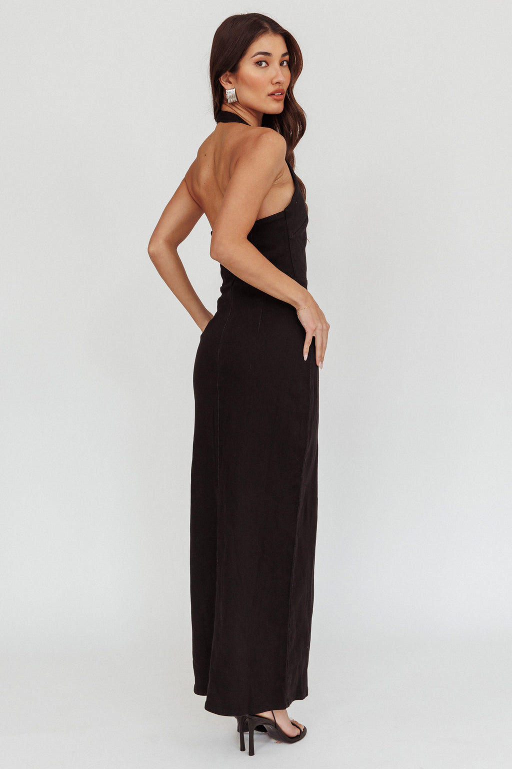 Renita Halterneck Button Maxi Dress Black by Selfie Leslie Australia