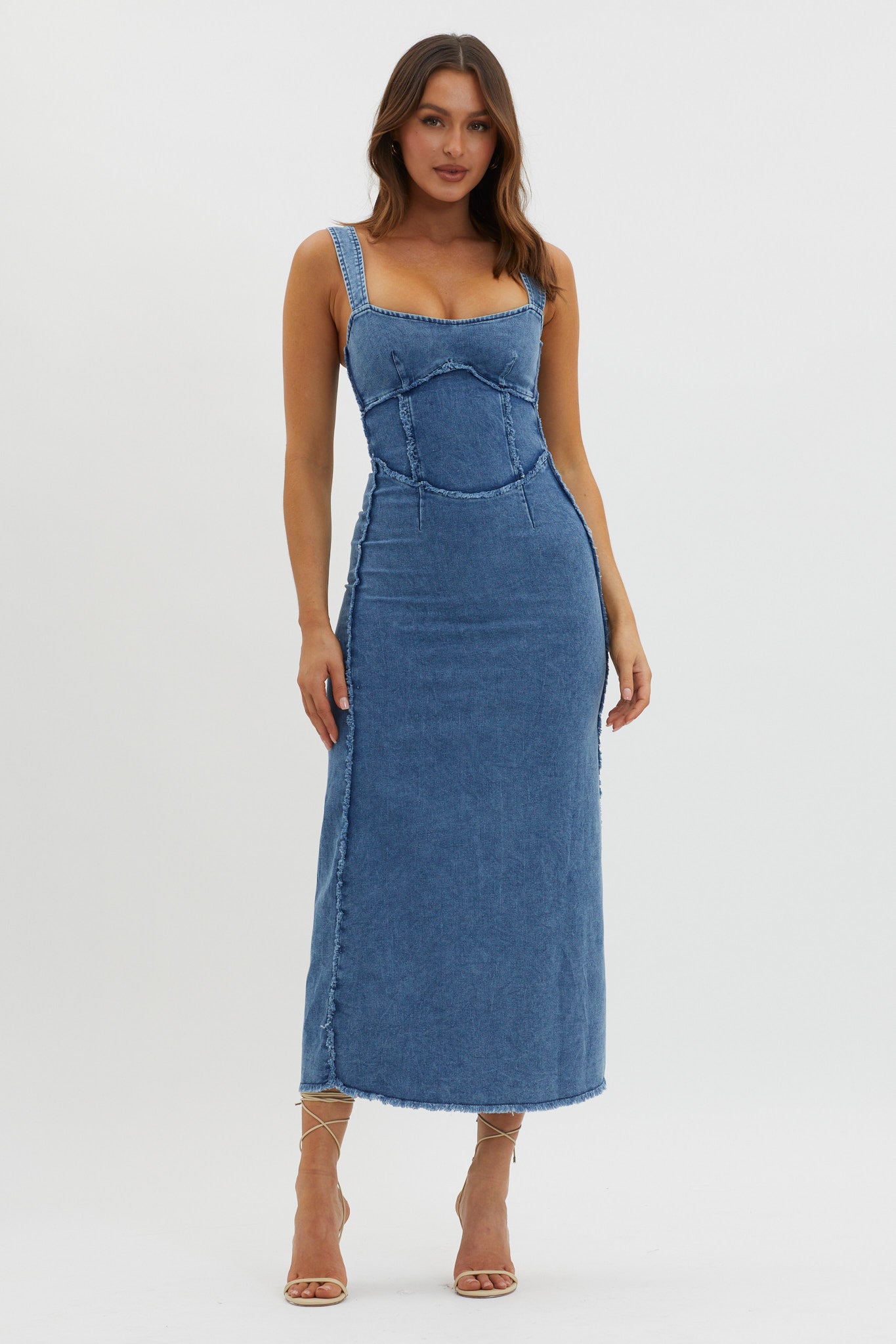Shenae Raw Edge Bodycon Dress Denim by Selfie Leslie Australia
