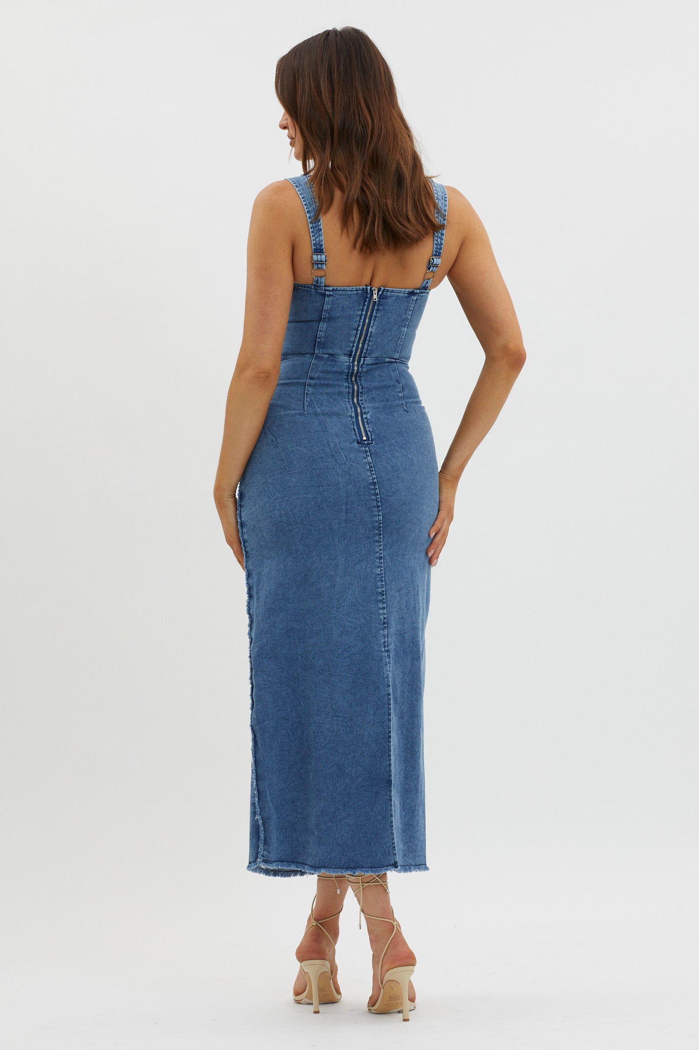 Shenae Raw Edge Bodycon Dress Denim by Selfie Leslie Australia