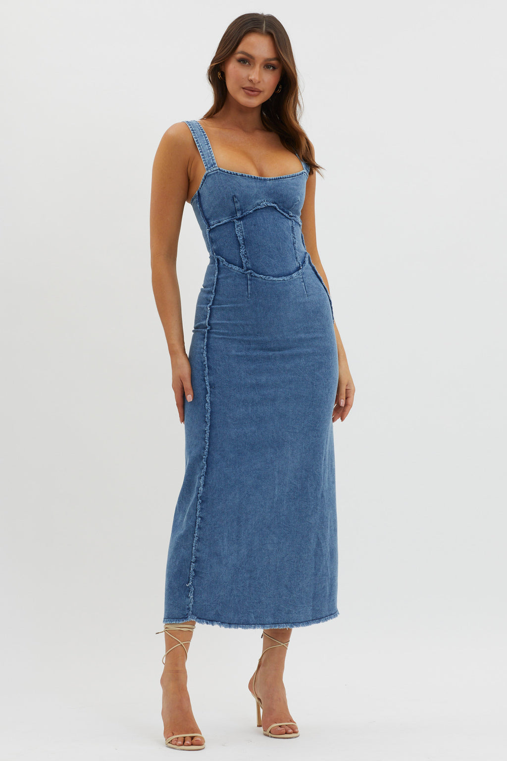 Shenae Raw Edge Bodycon Dress Denim by Selfie Leslie Australia