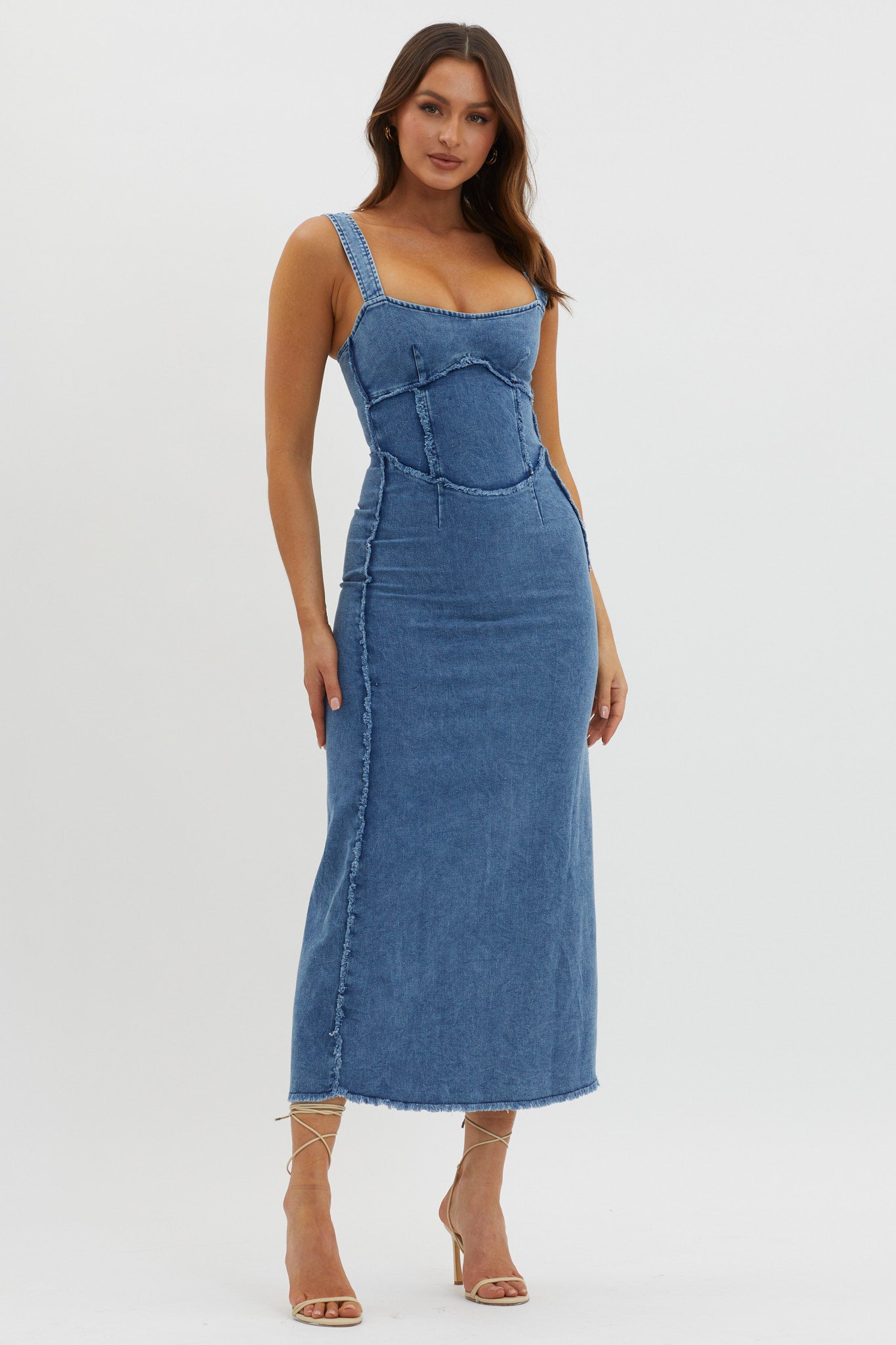 Shenae Raw Edge Bodycon Dress Denim by Selfie Leslie Australia