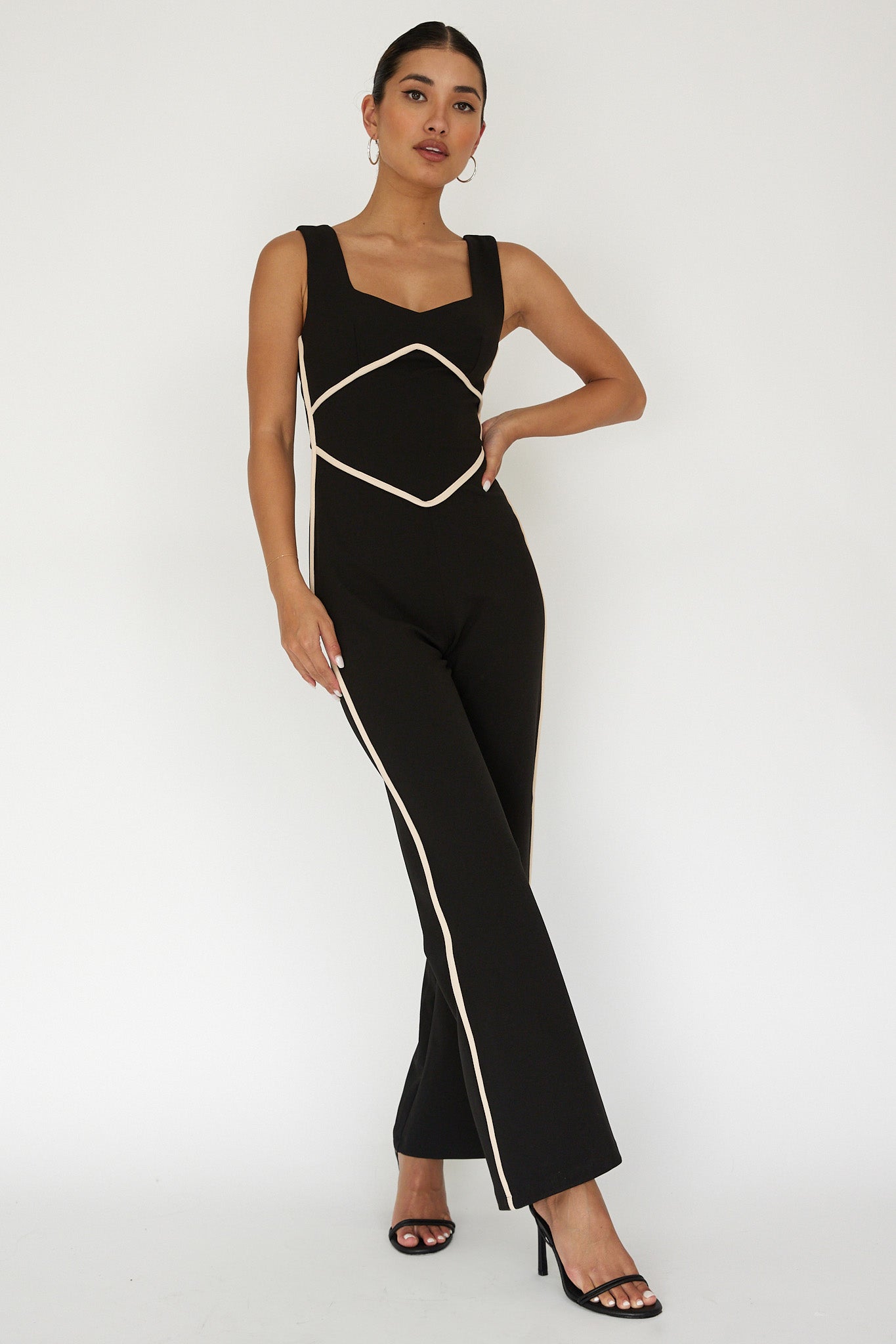 Shenae Piping Trim Jumpsuit Black by Selfie Leslie Australia