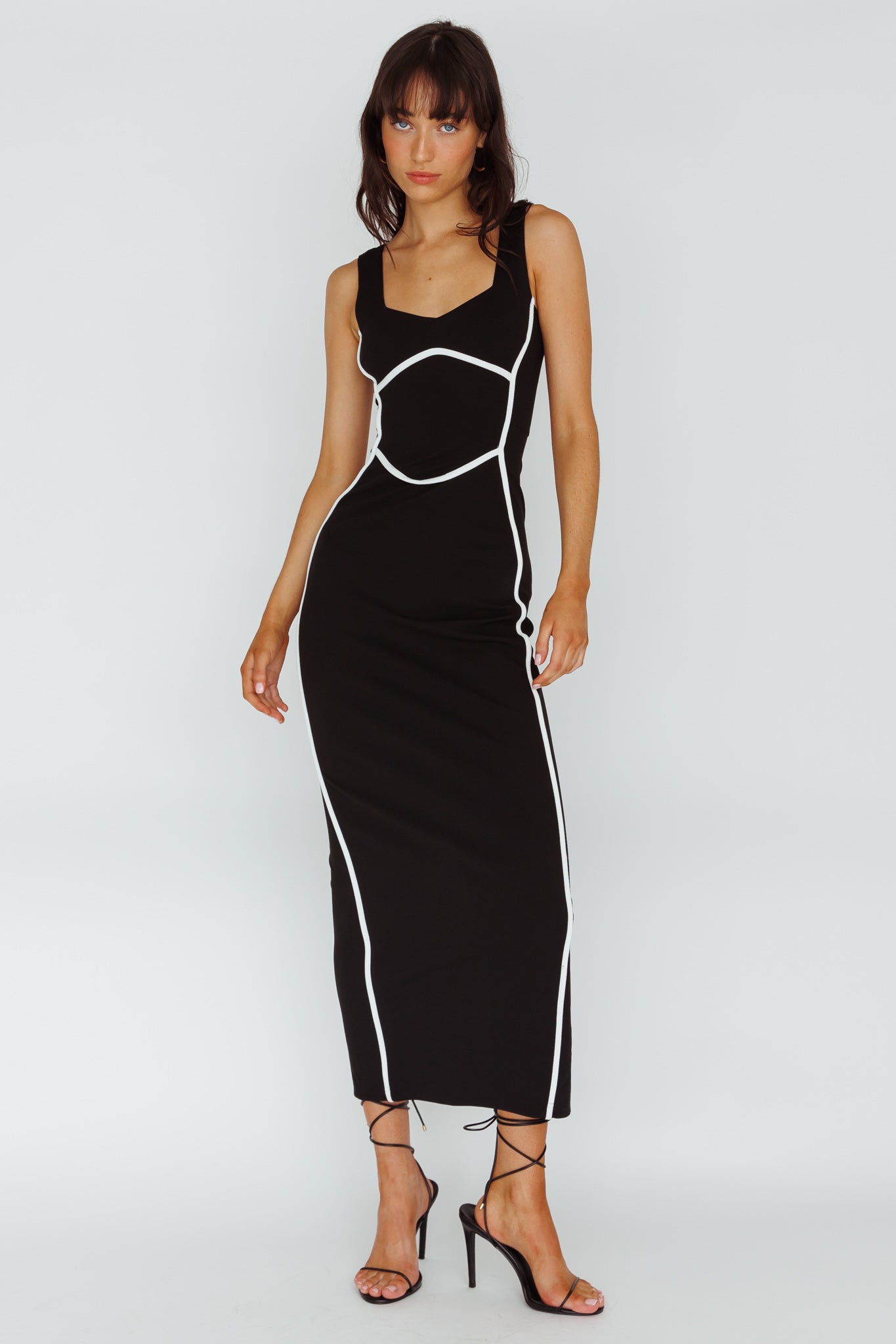 Shenae Piping Trim Maxi Dress Black by Selfie Leslie Australia