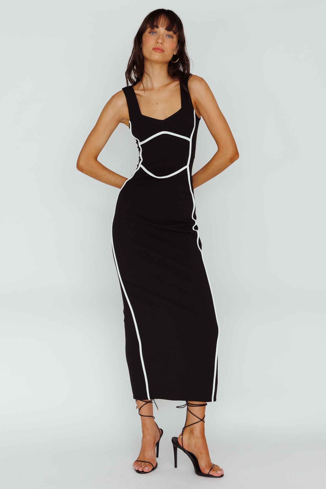 Shenae Piping Trim Maxi Dress Black by Selfie Leslie Australia