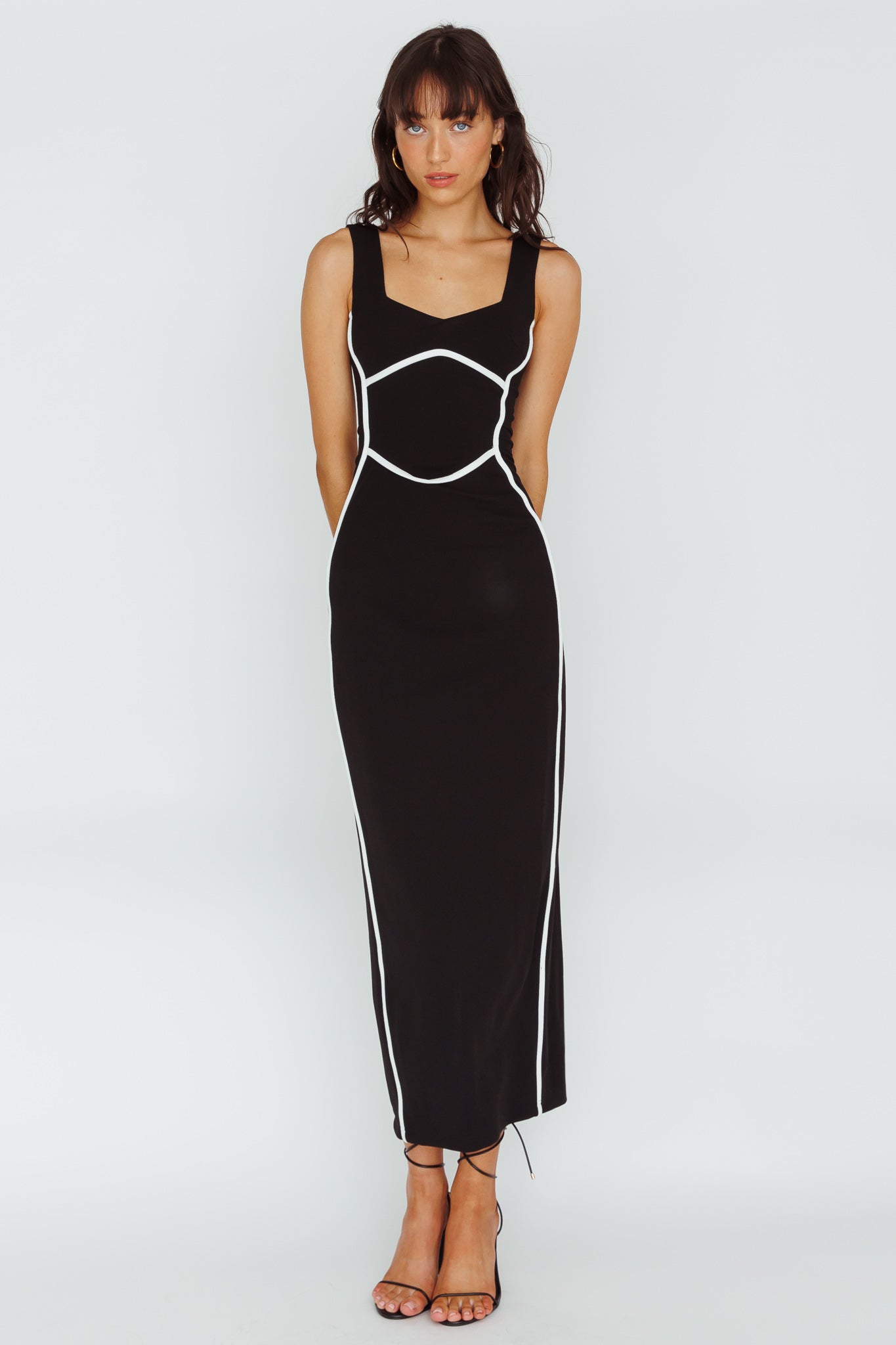 Shenae Piping Trim Maxi Dress Black by Selfie Leslie Australia