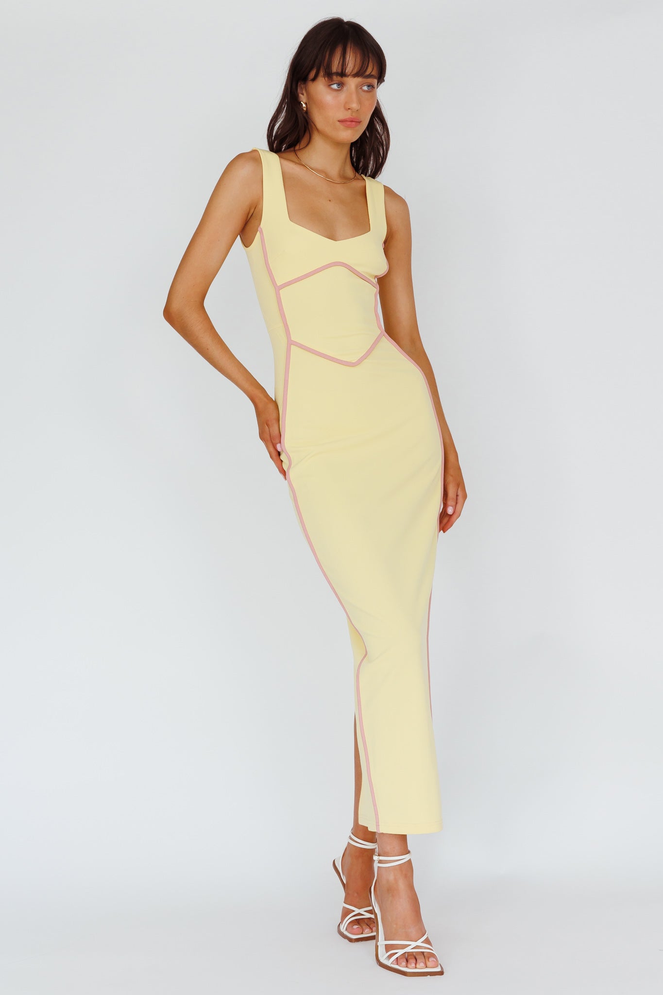 Shenae Piping Trim Maxi Dress Lemon by Selfie Leslie Australia