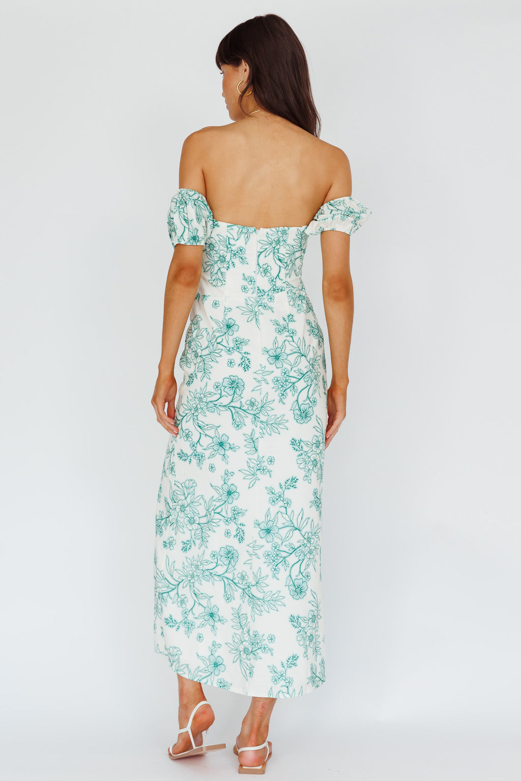 Olivier Off-Shoulder Midi Dress Floral Green by Selfie Leslie Australia