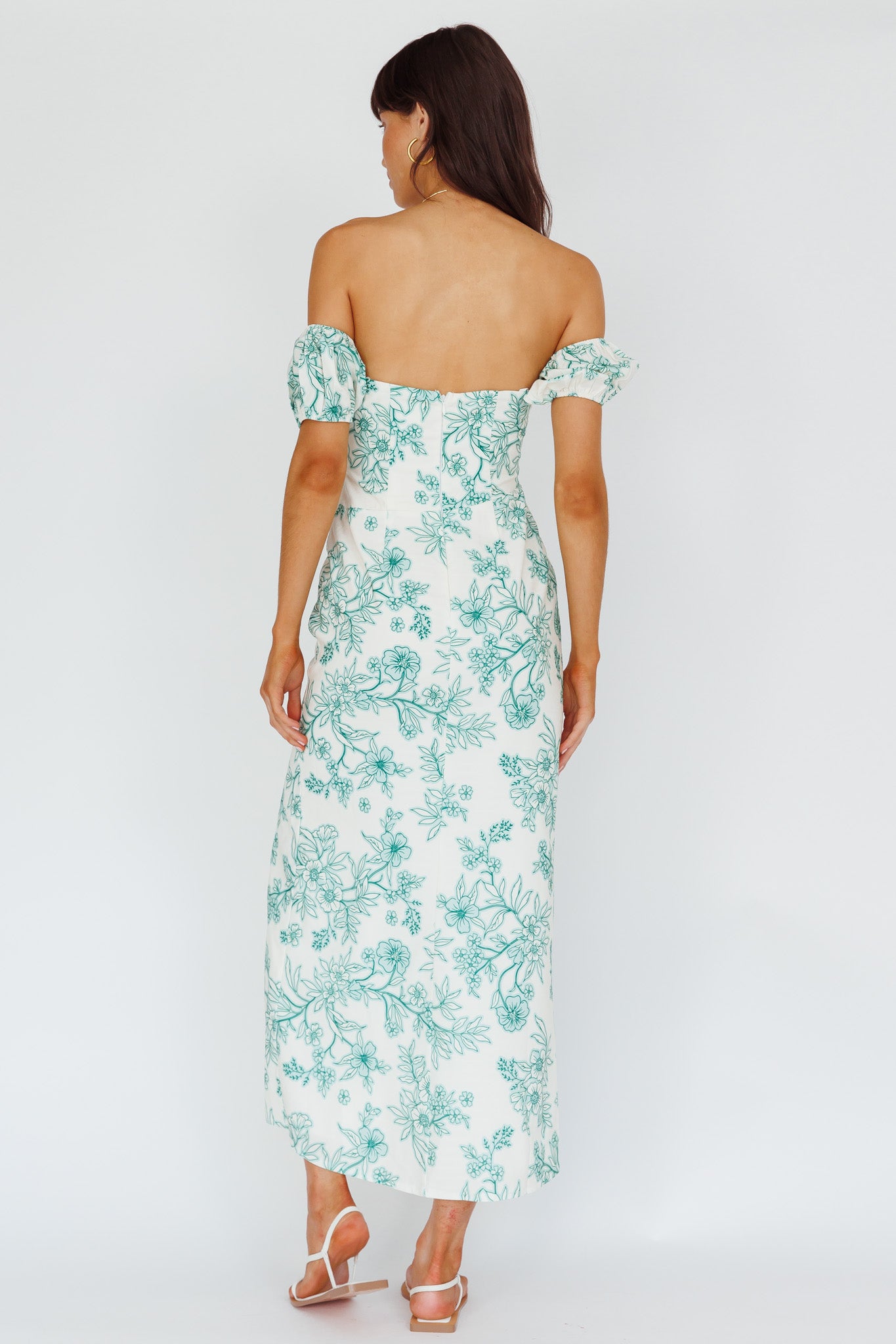 Olivier Off-Shoulder Midi Dress Floral Green by Selfie Leslie Australia