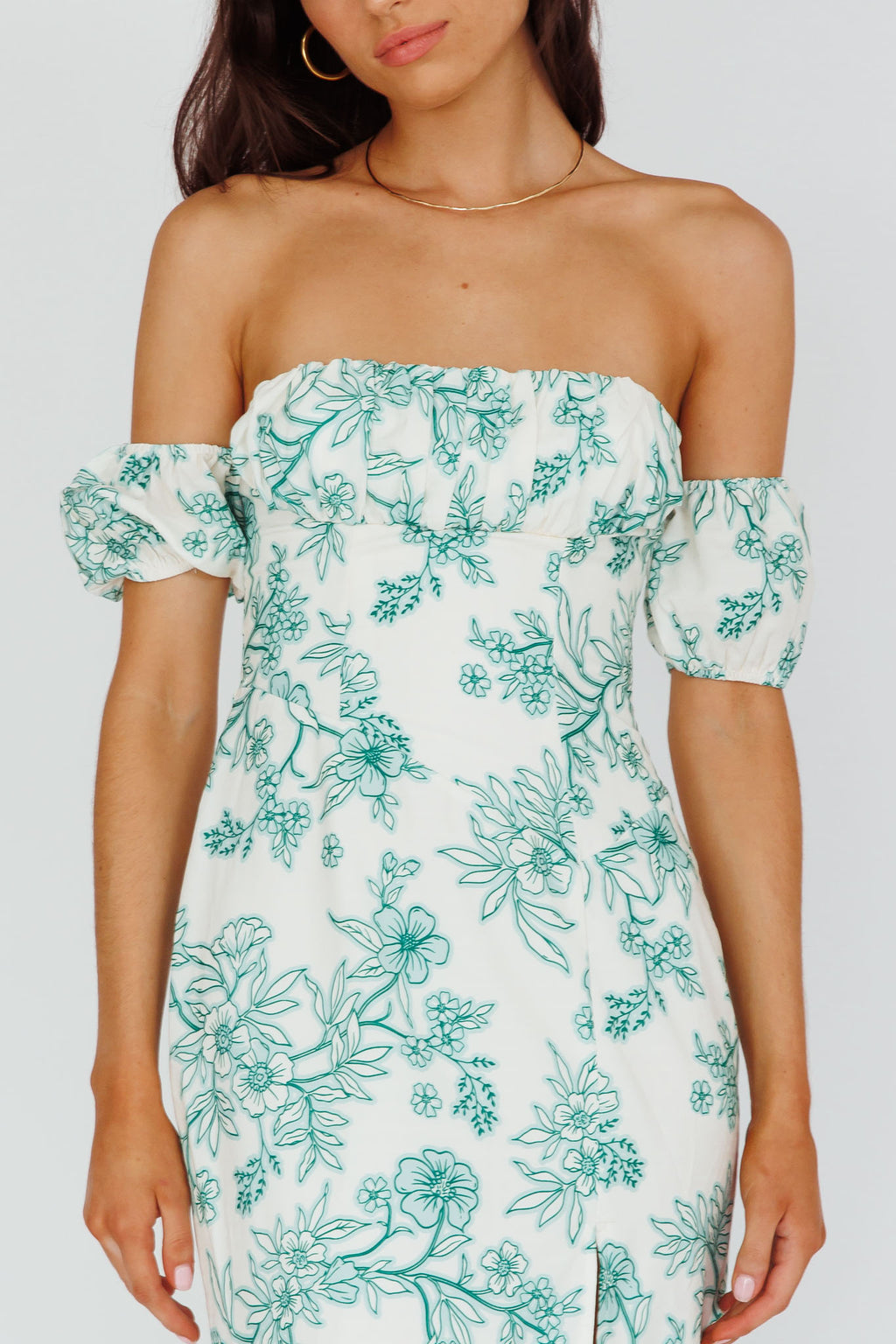 Olivier Off-Shoulder Midi Dress Floral Green by Selfie Leslie Australia