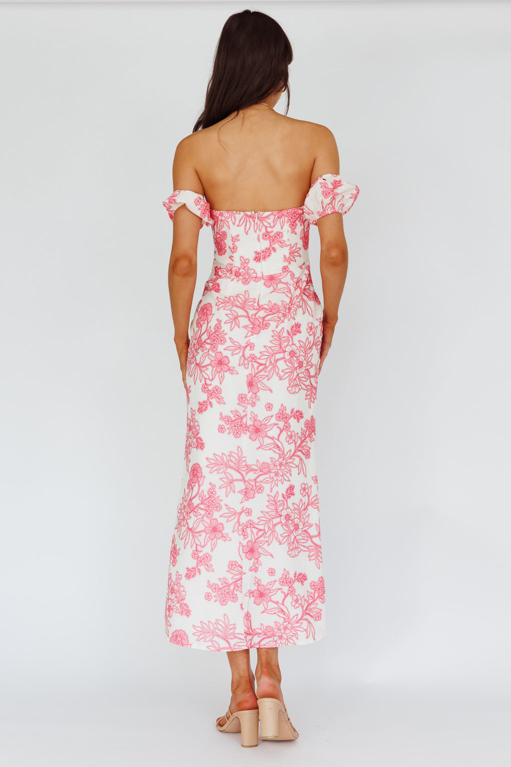 Olivier Off-Shoulder Midi Dress Floral Pink by Selfie Leslie Australia