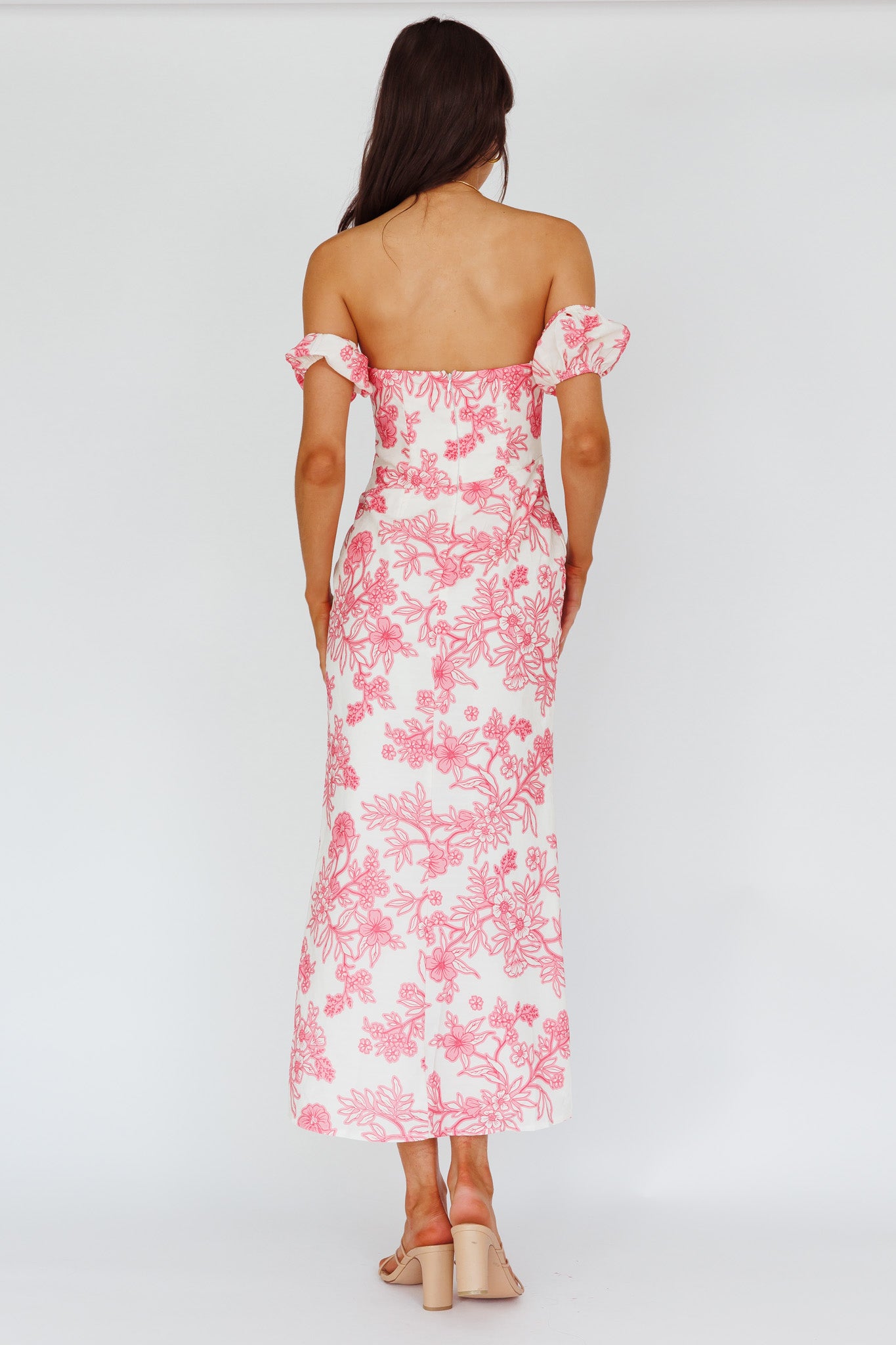 Olivier Off-Shoulder Midi Dress Floral Pink by Selfie Leslie Australia