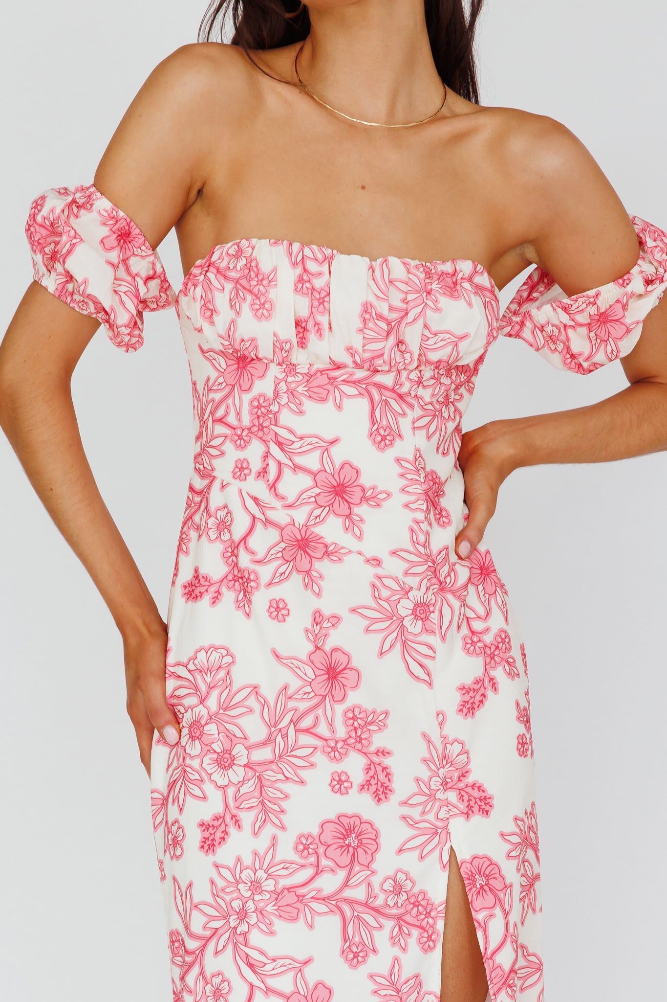 Olivier Off-Shoulder Midi Dress Floral Pink by Selfie Leslie Australia