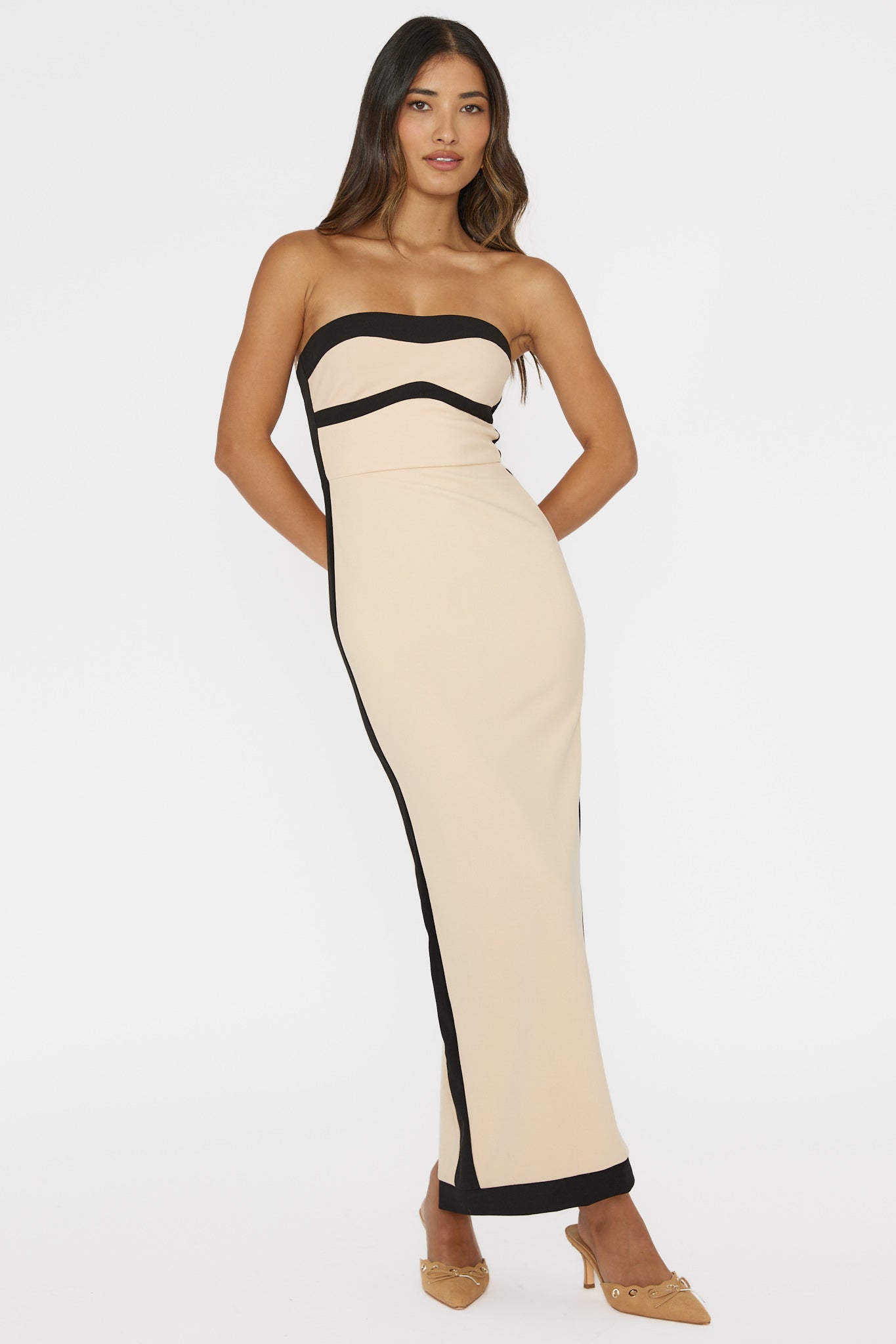 nude bodycon maxi dress Tenika Strapless Color:Oak Beige Semi Formal Dance Dresses Cocomelody Custom Made Blue 95% Polyester 5% Spandex