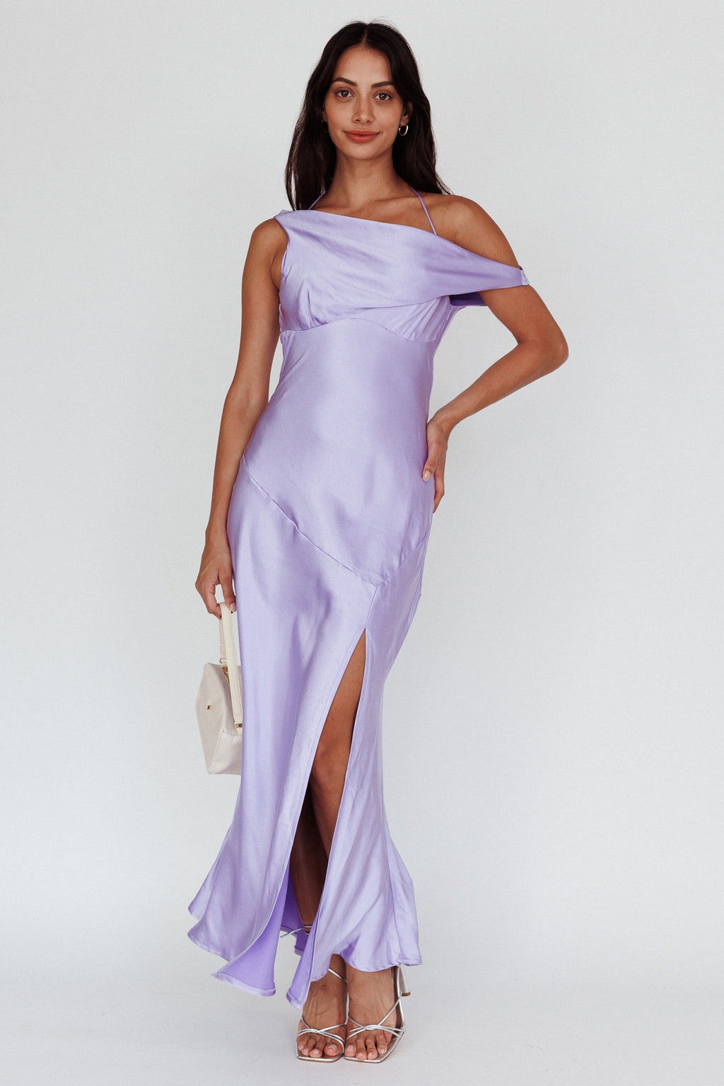 Etienne Off-Shoulder Halter Midi Dress Lilac by Selfie Leslie Australia