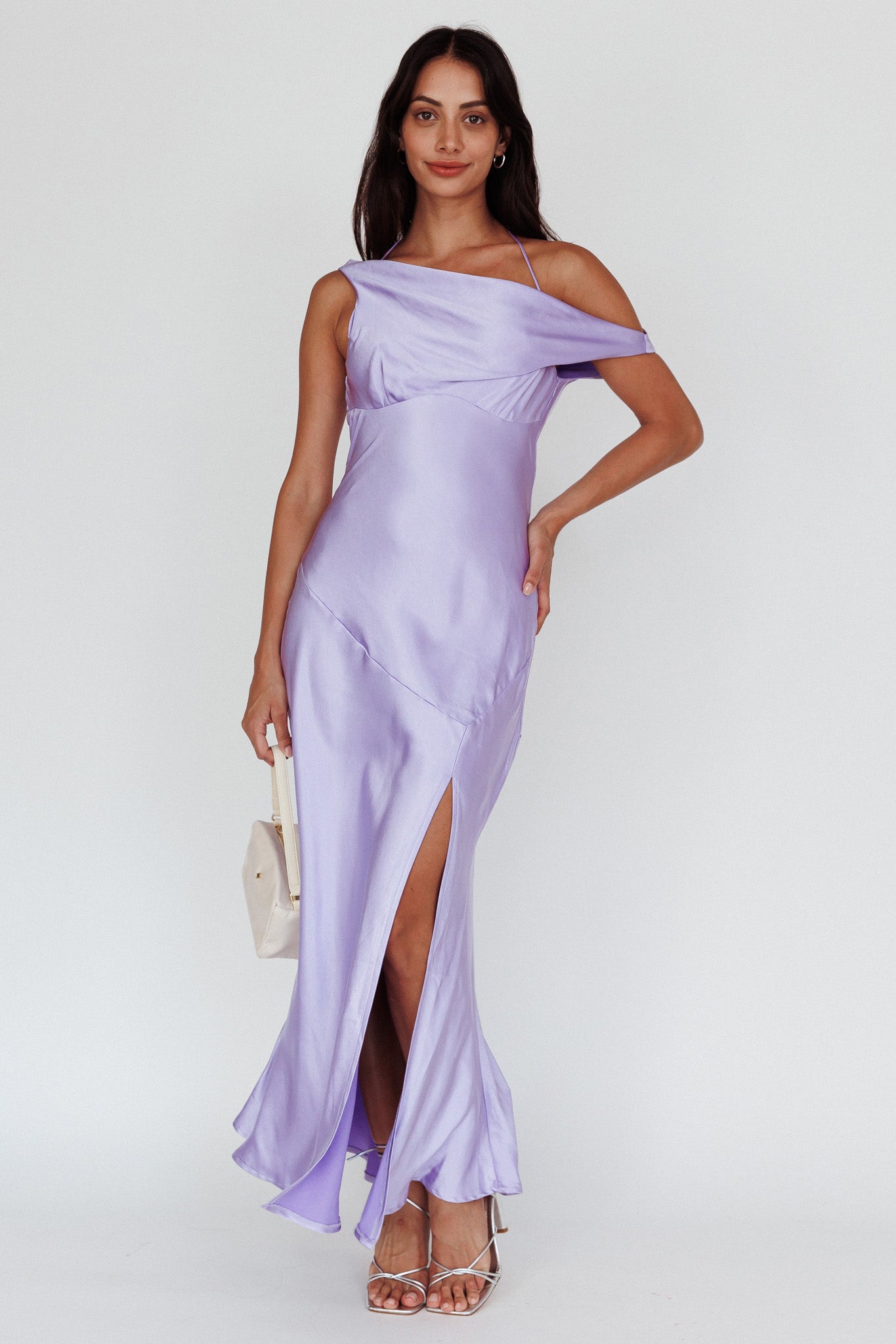 Etienne Off-Shoulder Halter Midi Dress Lilac by Selfie Leslie Australia