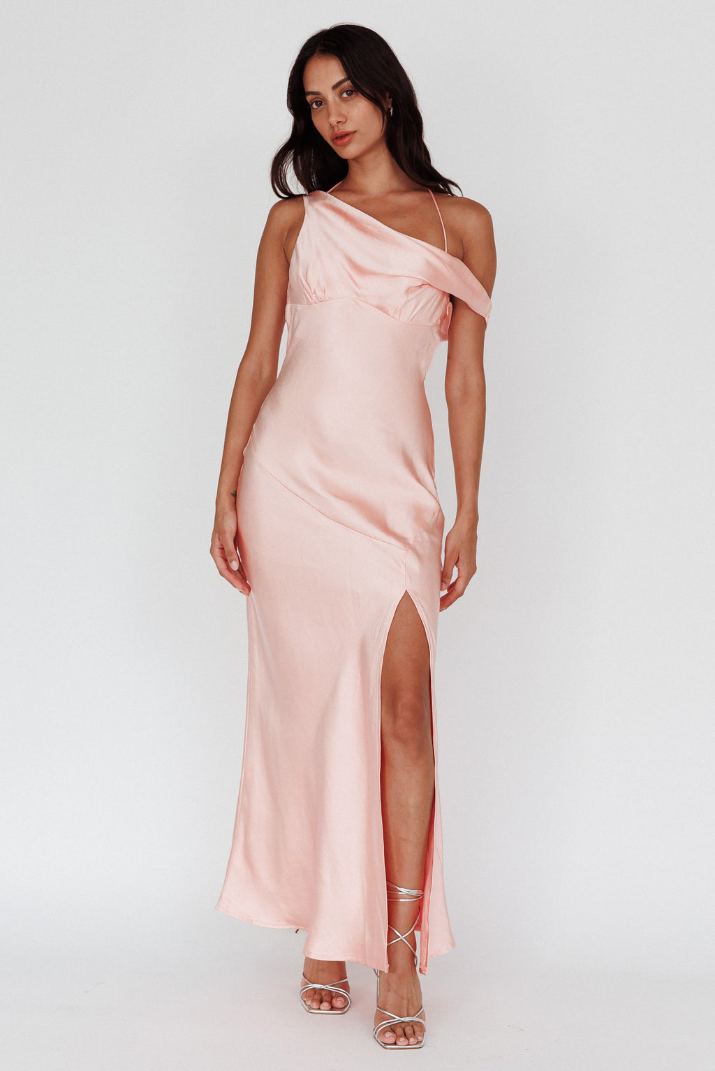 Etienne Off-Shoulder Halter Midi Dress Shimmer Pink by Selfie Leslie Australia