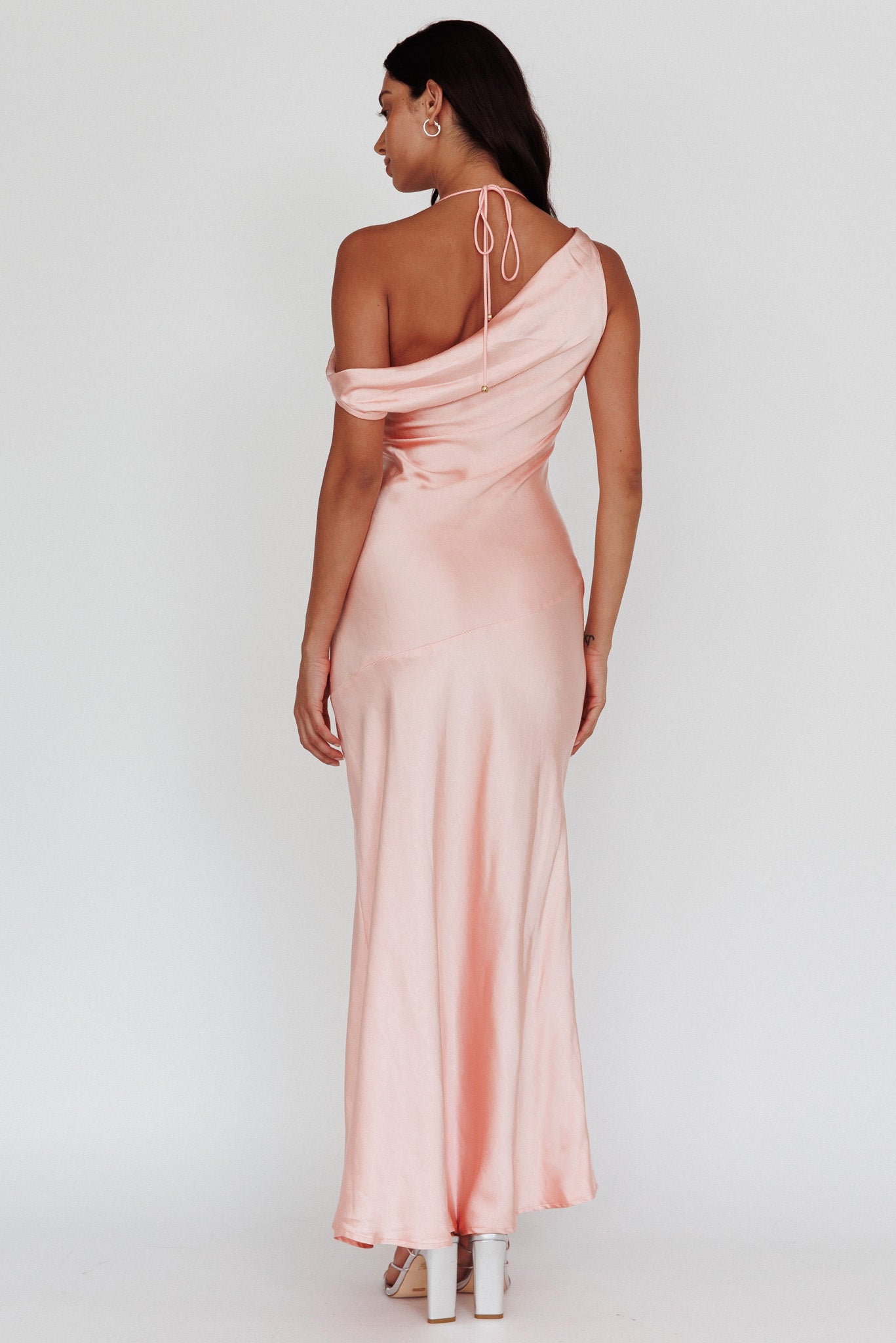 Etienne Off-Shoulder Halter Midi Dress Shimmer Pink by Selfie Leslie Australia