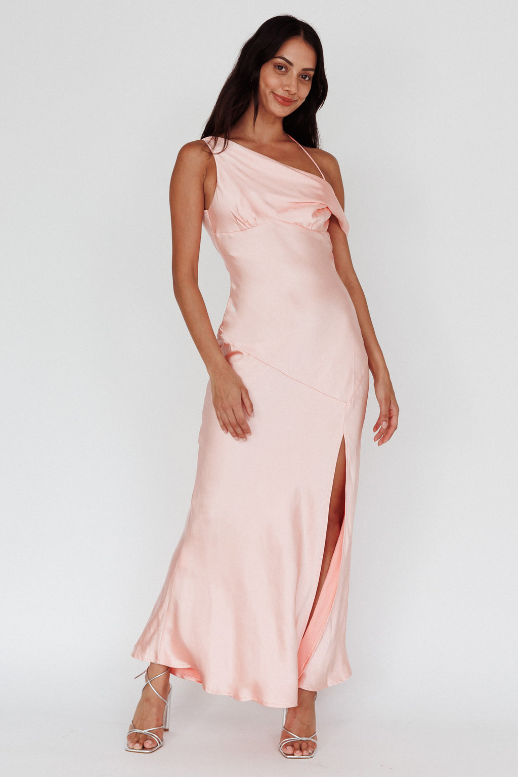 Etienne Off-Shoulder Halter Midi Dress Shimmer Pink by Selfie Leslie Australia