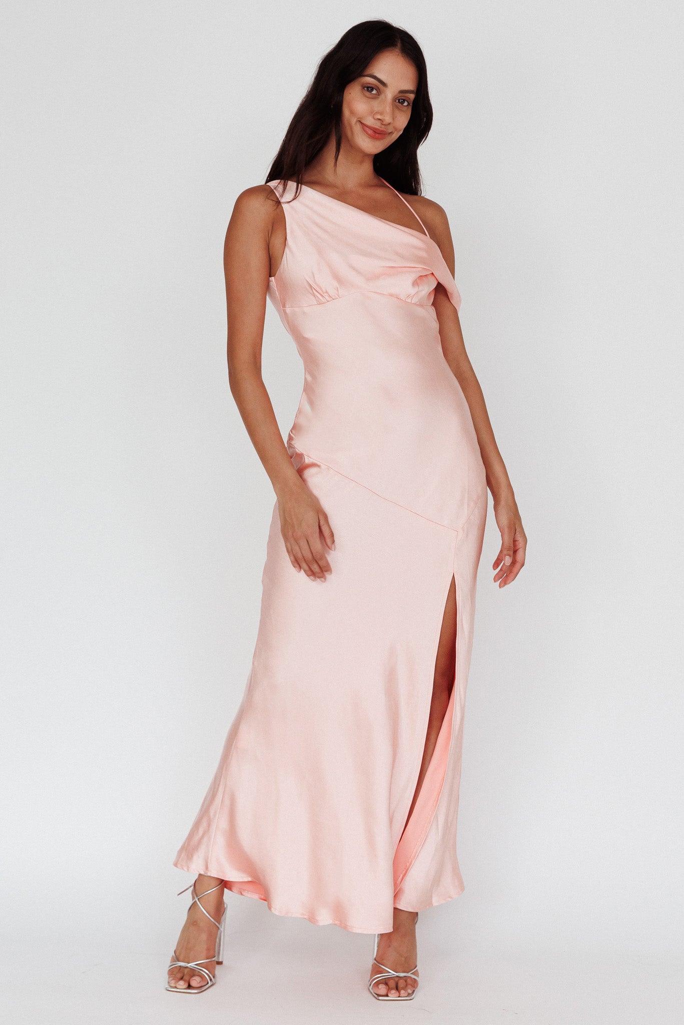 Etienne Off-Shoulder Halter Midi Dress Shimmer Pink by Selfie Leslie Australia