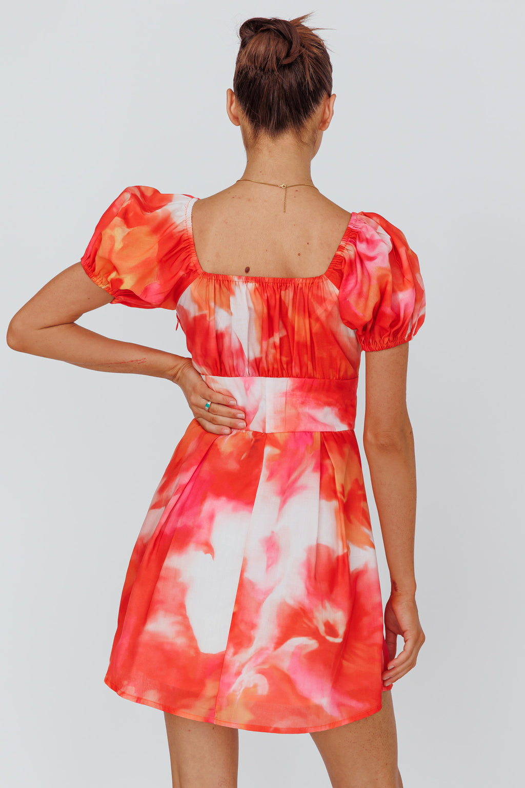 Shayna Puff Sleeve Mini Dress Print Red by Selfie Leslie Australia