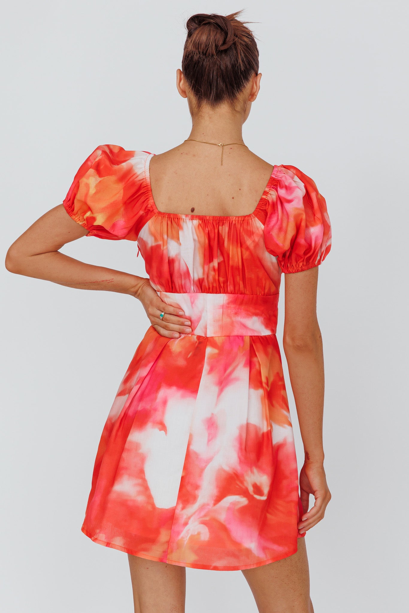 Shayna Puff Sleeve Mini Dress Print Red by Selfie Leslie Australia