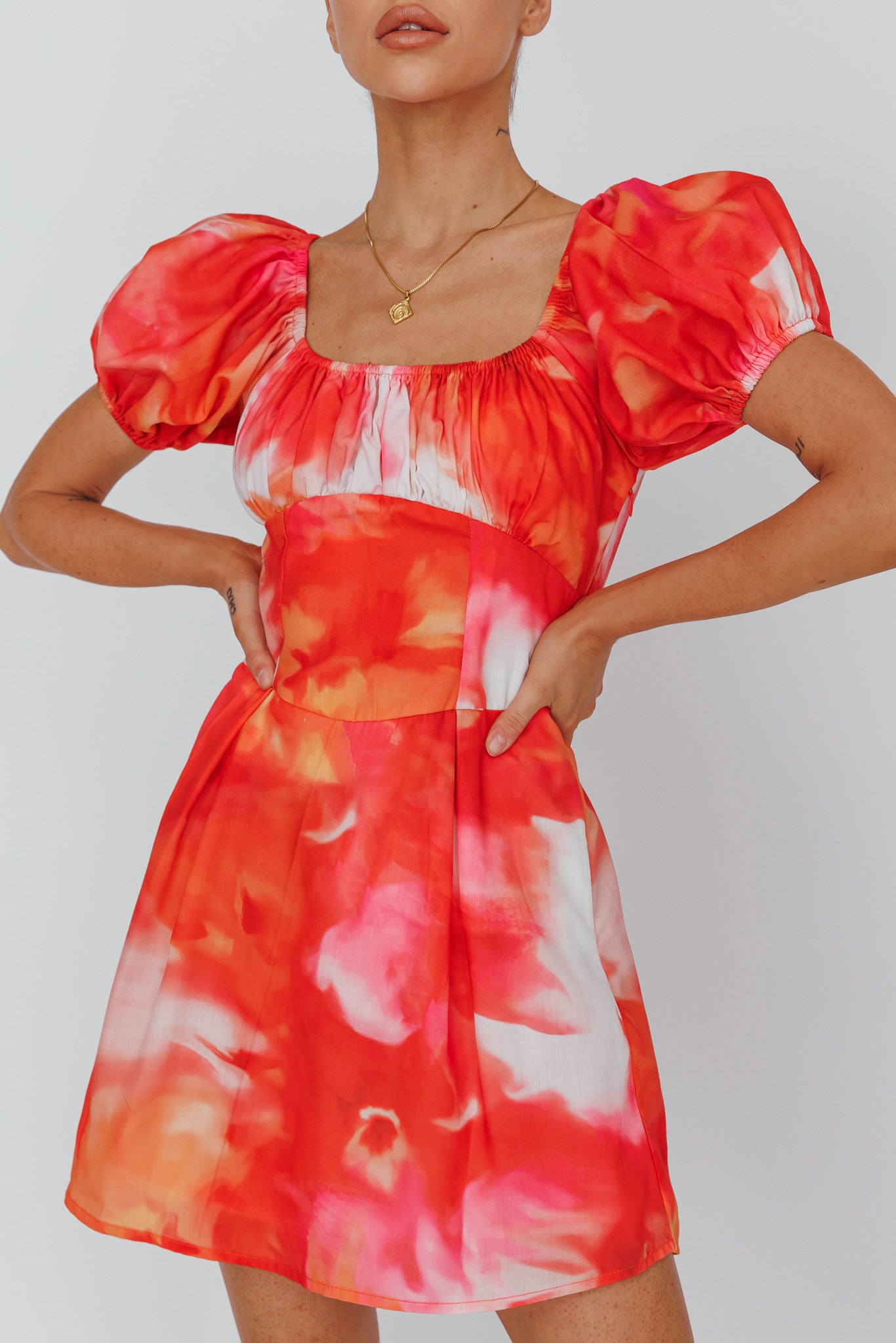 Shayna Puff Sleeve Mini Dress Print Red by Selfie Leslie Australia