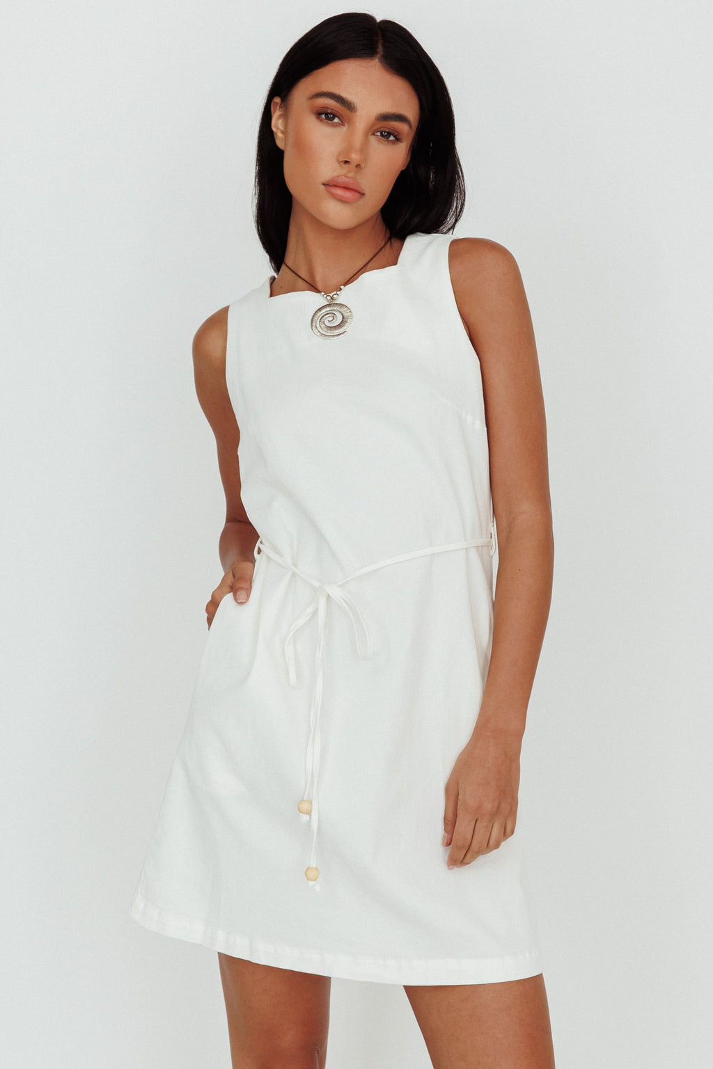 Tirzah Side Pocket Shift Dress White by Selfie Leslie Australia