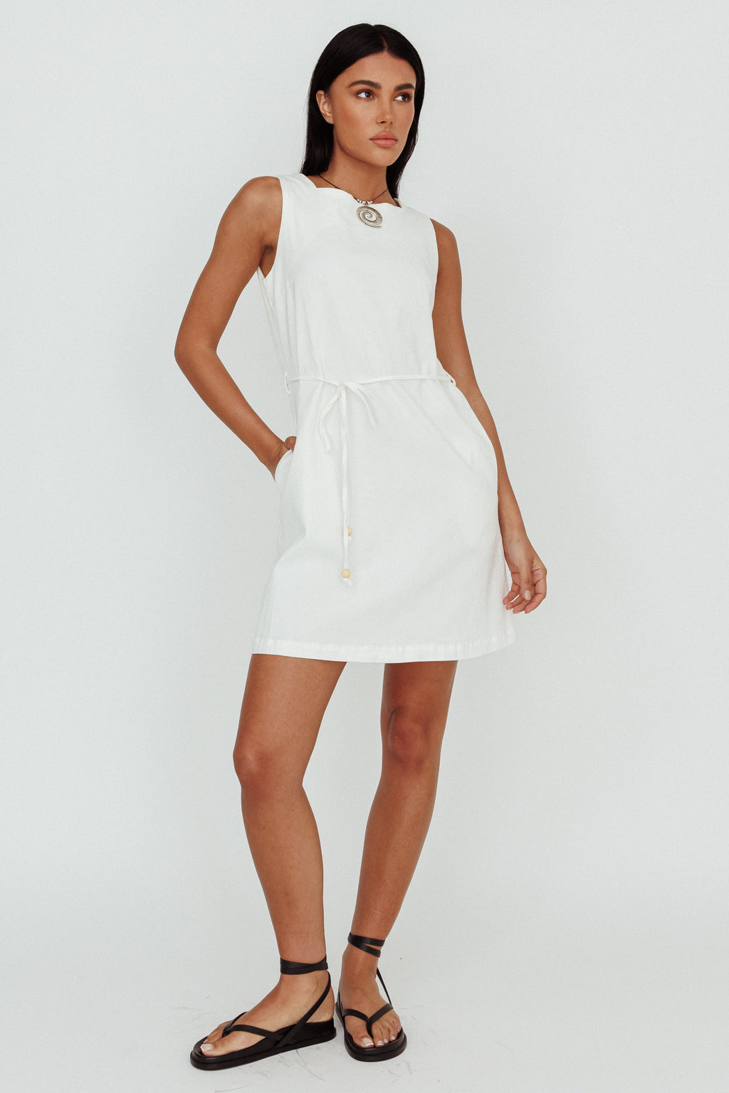 Tirzah Side Pocket Shift Dress White by Selfie Leslie Australia