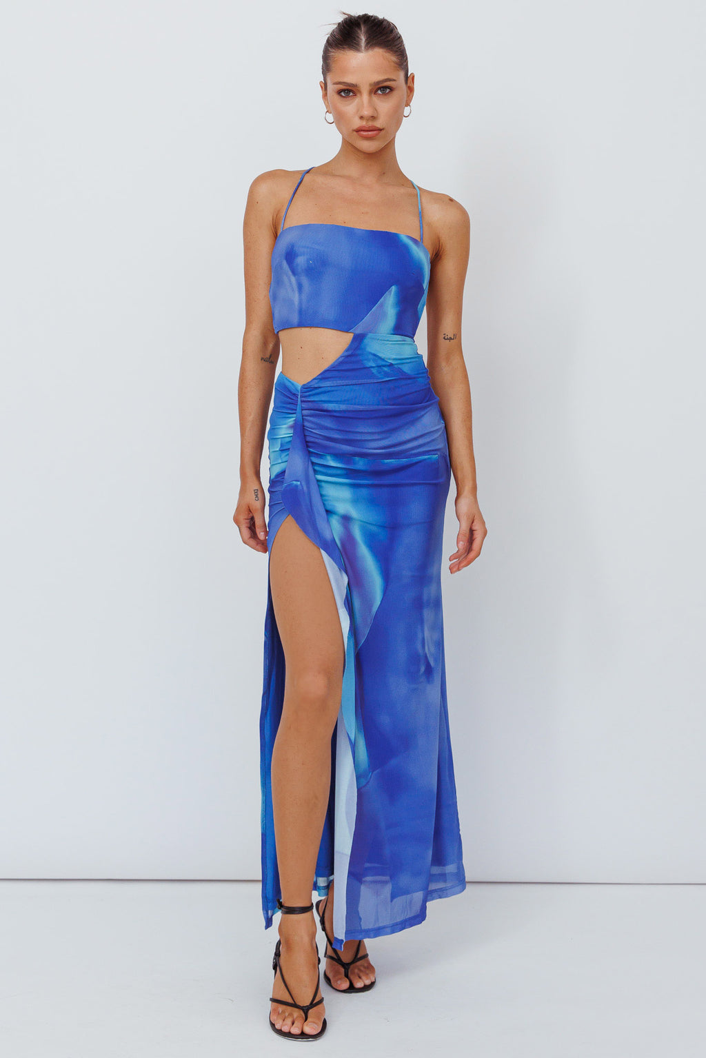 Alejandre Cut-Out Tied Maxi Dress Print Blue by Selfie Leslie Australia