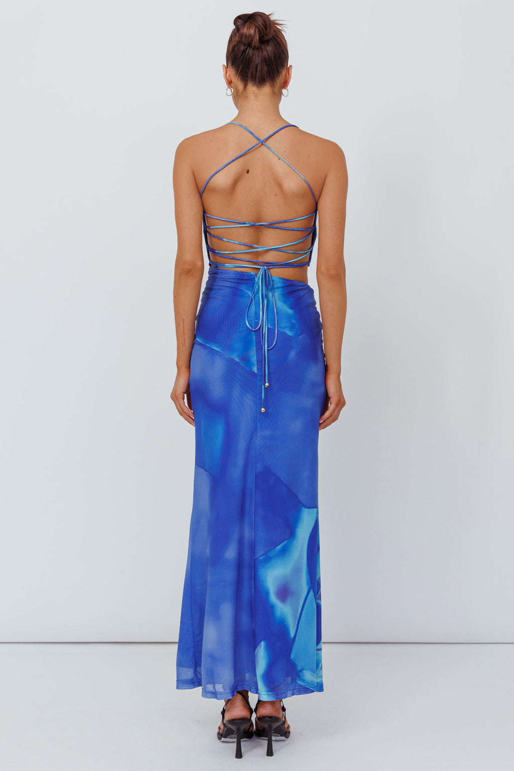 Alejandre Cut-Out Tied Maxi Dress Print Blue by Selfie Leslie Australia