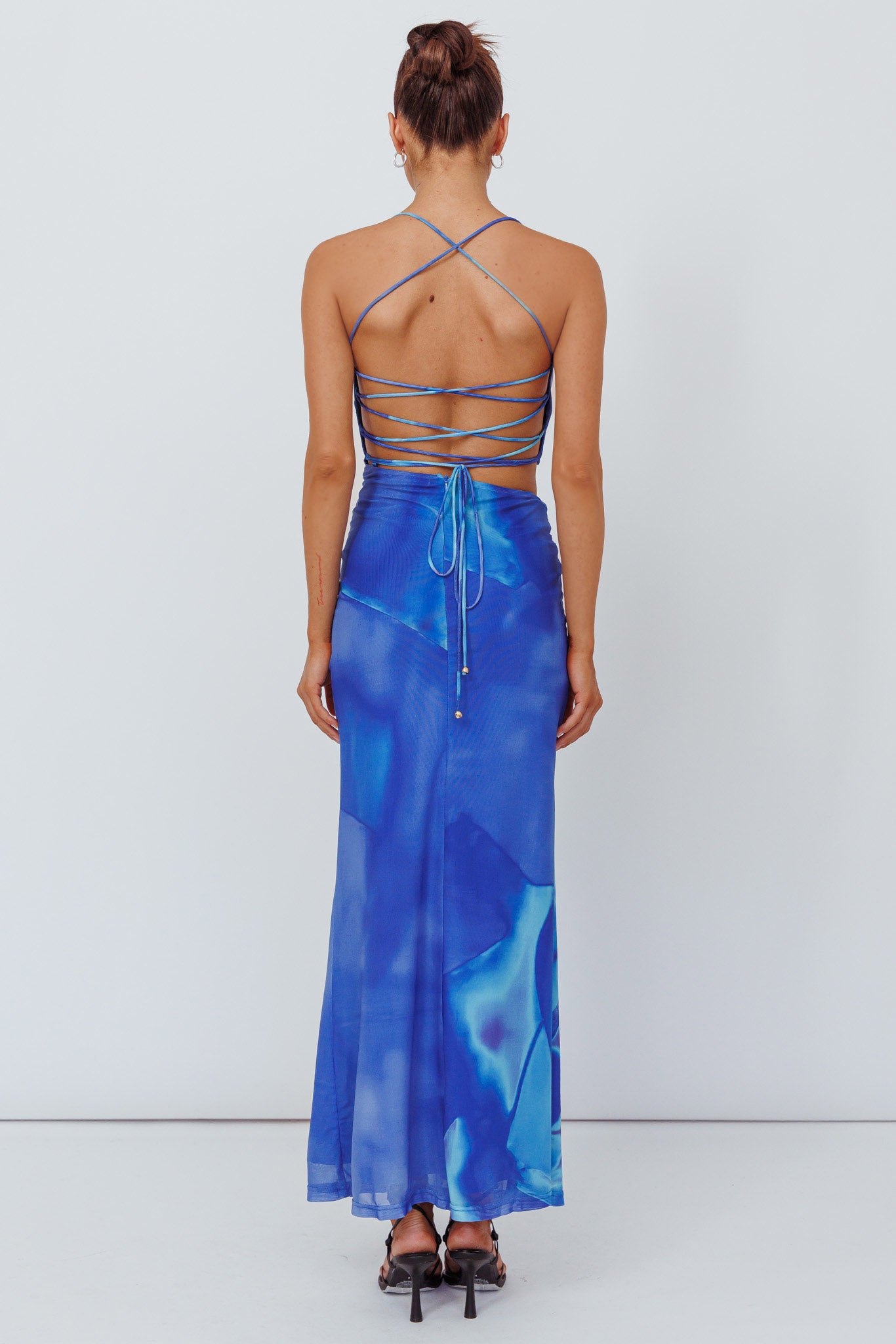 Alejandre Cut-Out Tied Maxi Dress Print Blue by Selfie Leslie Australia