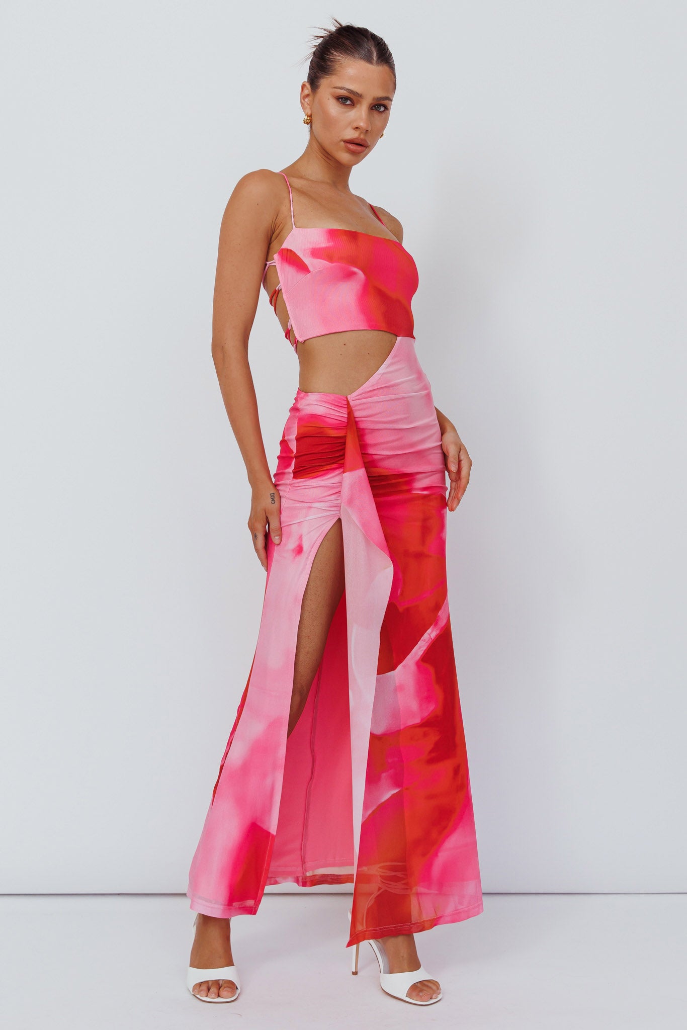 Alejandre Cut-Out Tied Maxi Dress Print Pink by Selfie Leslie Australia