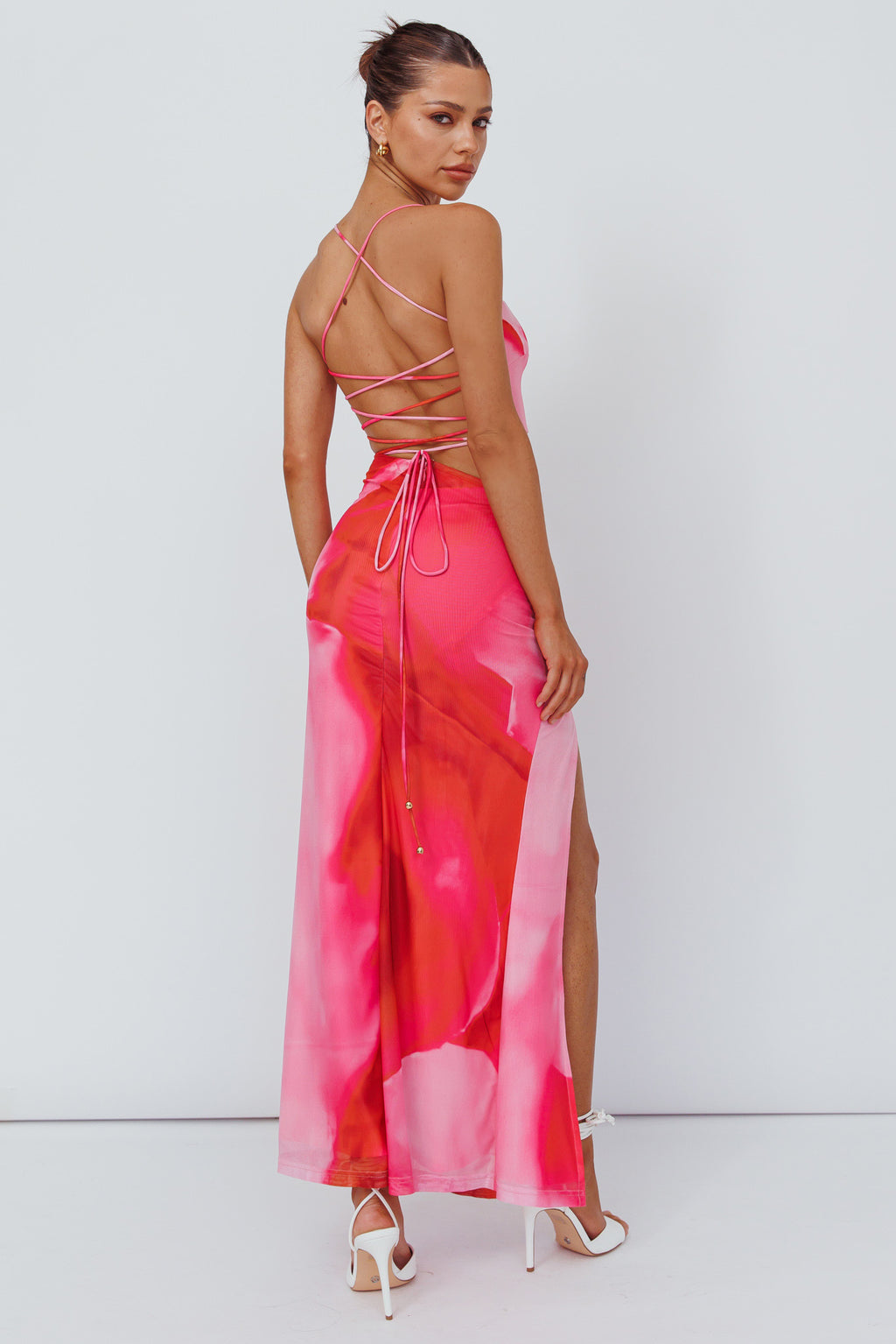 Alejandre Cut-Out Tied Maxi Dress Print Pink by Selfie Leslie Australia