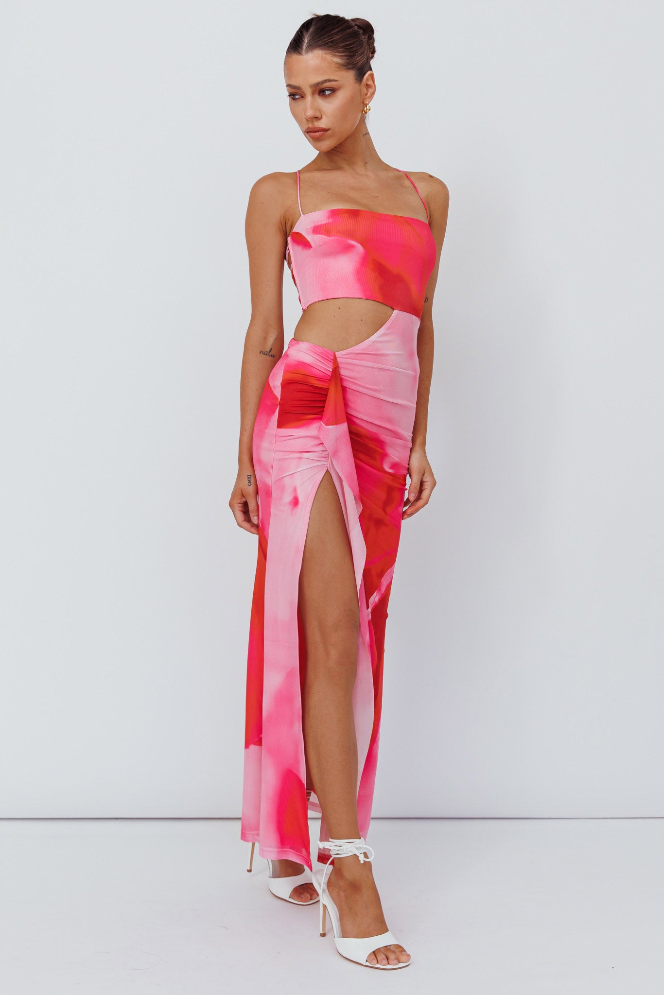 Alejandre Cut-Out Tied Maxi Dress Print Pink by Selfie Leslie Australia