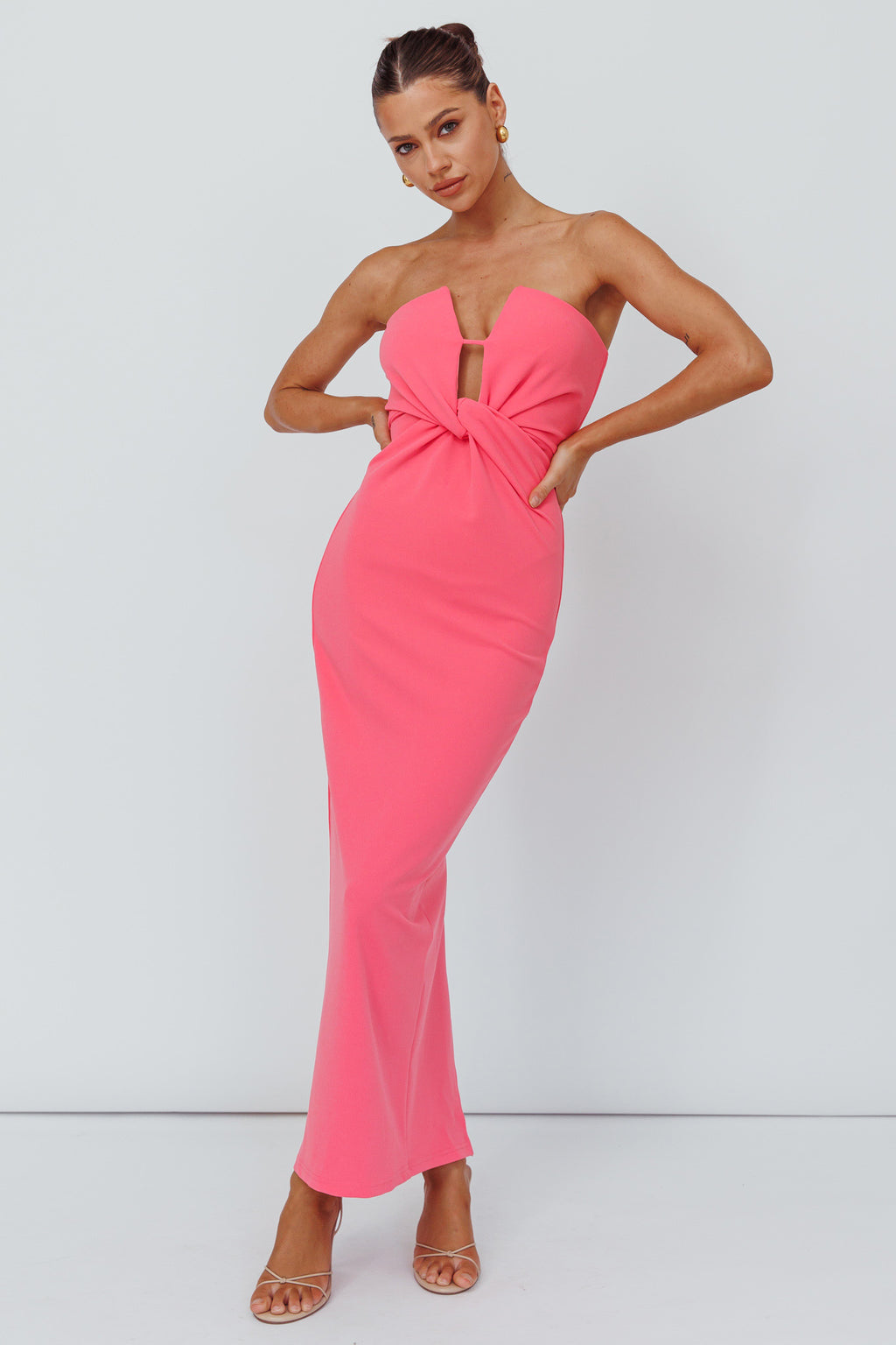 Deonne Twist Waist Midi Dress Pink by Selfie Leslie Australia