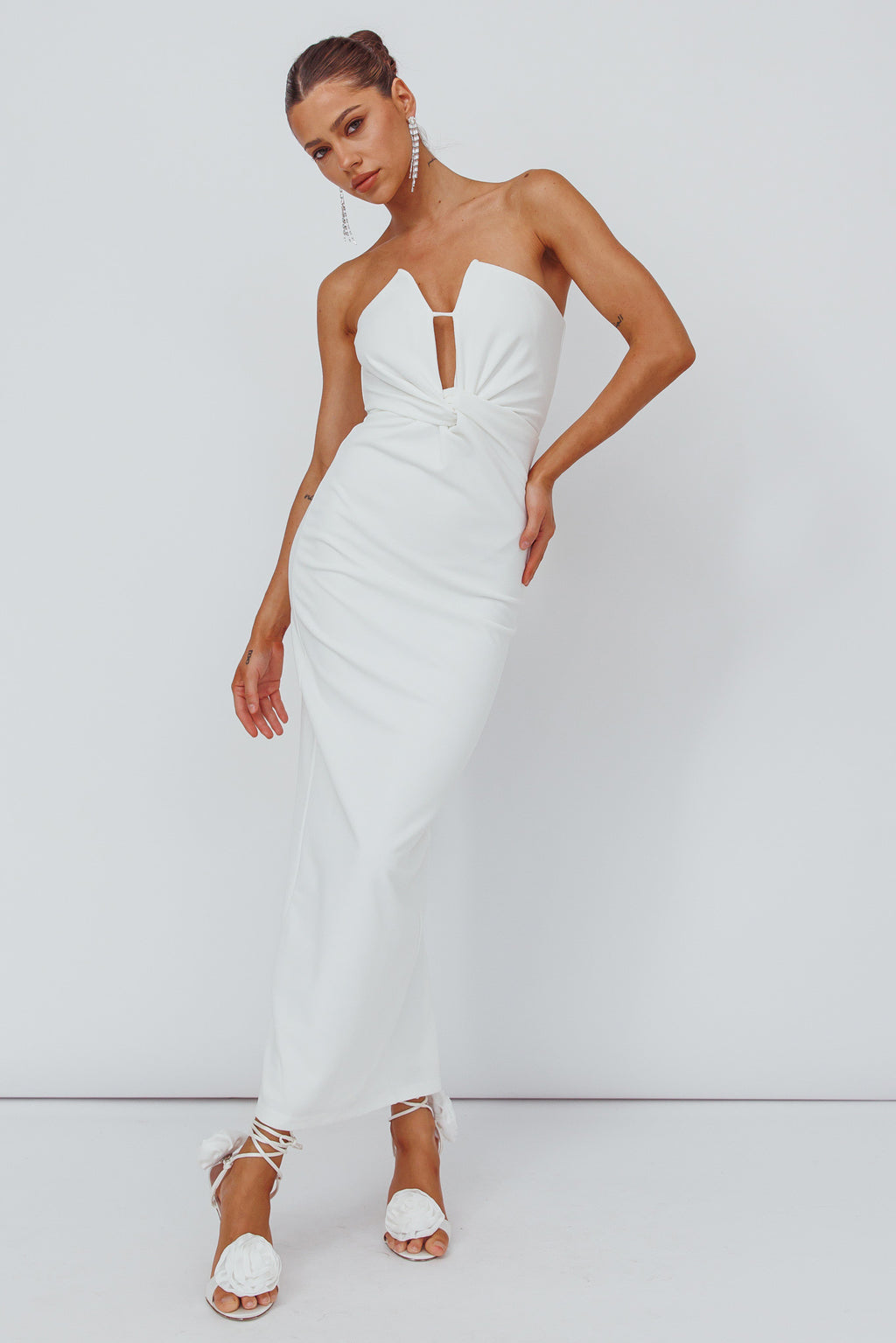 Deonne Twist Waist Midi Dress White by Selfie Leslie Australia