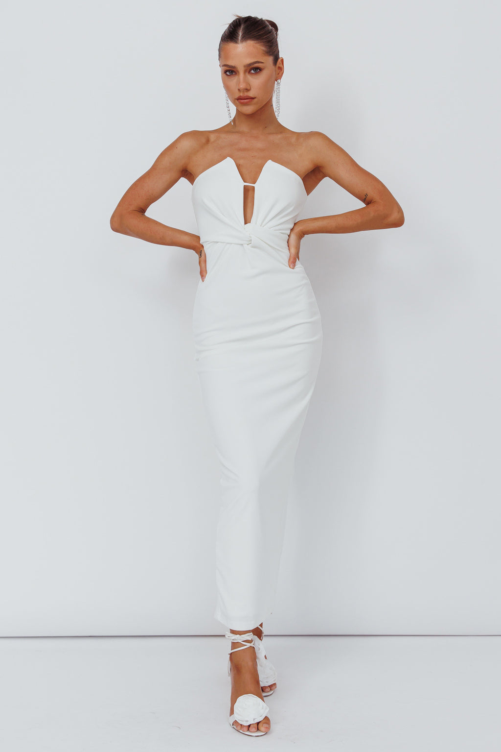 Deonne Twist Waist Midi Dress White by Selfie Leslie Australia