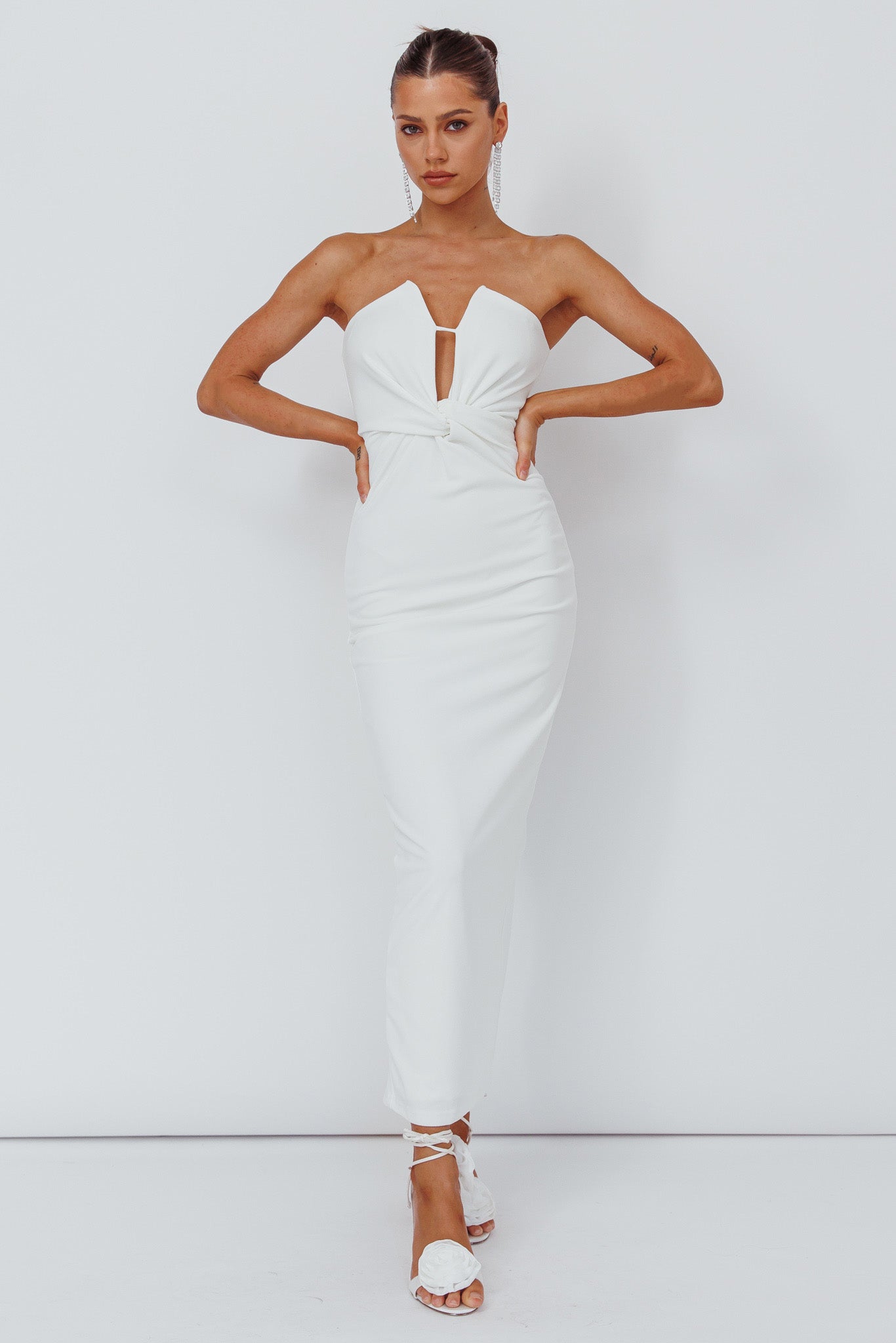 Deonne Twist Waist Midi Dress White by Selfie Leslie Australia