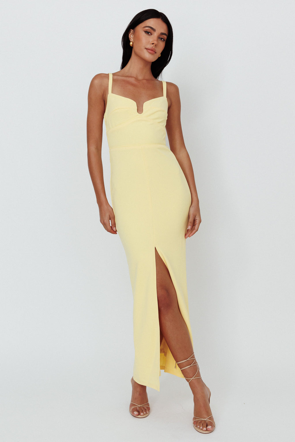 Love To Love Front Split Maxi Dress Lemon by Selfie Leslie Australia