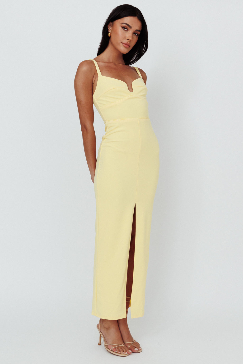 Love To Love Front Split Maxi Dress Lemon by Selfie Leslie Australia