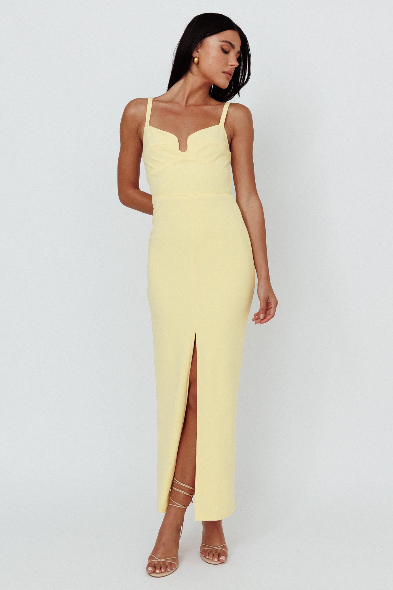 Love To Love Front Split Maxi Dress Lemon by Selfie Leslie Australia