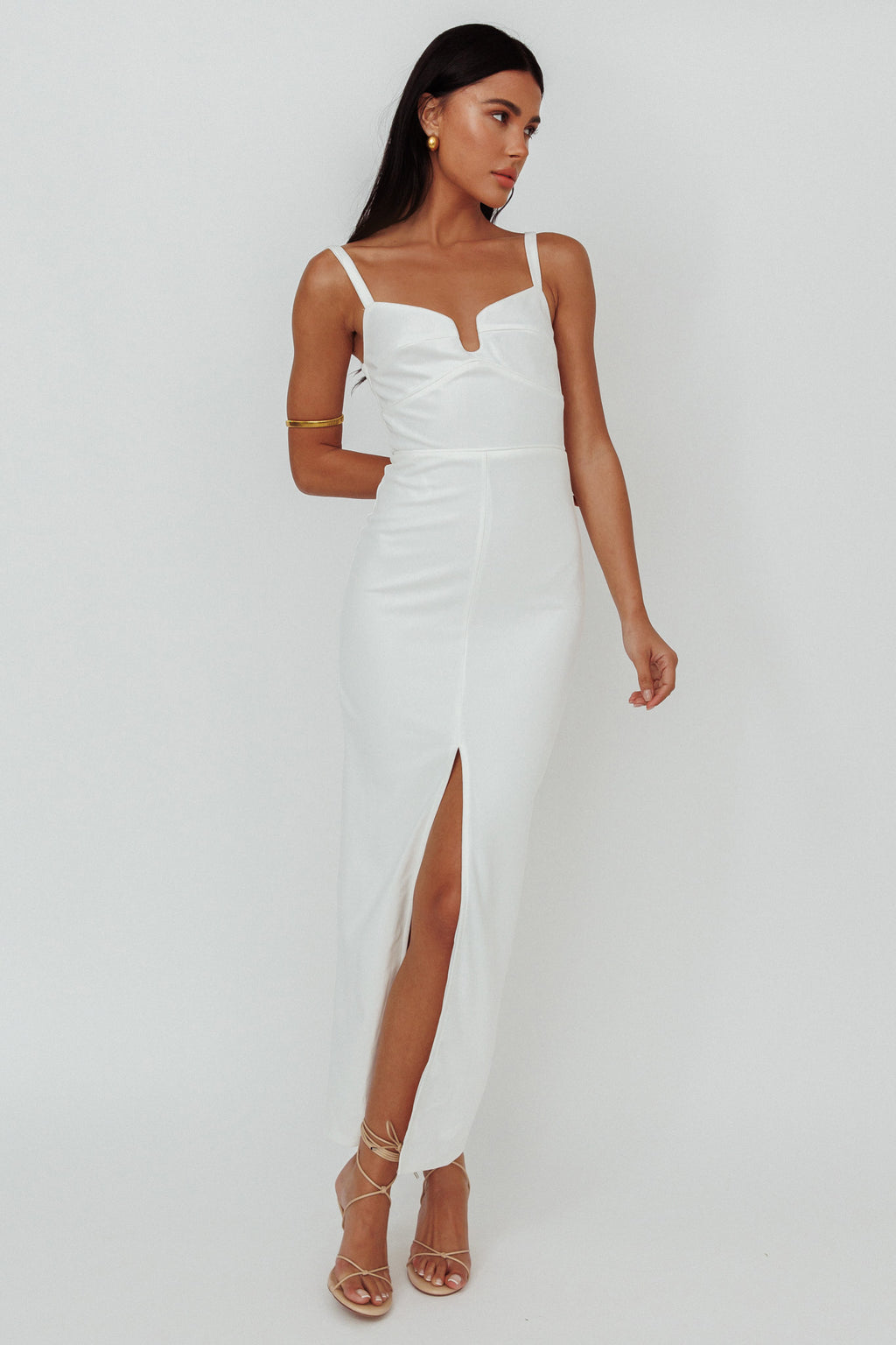 Love To Love Front Split Maxi Dress White by Selfie Leslie Australia