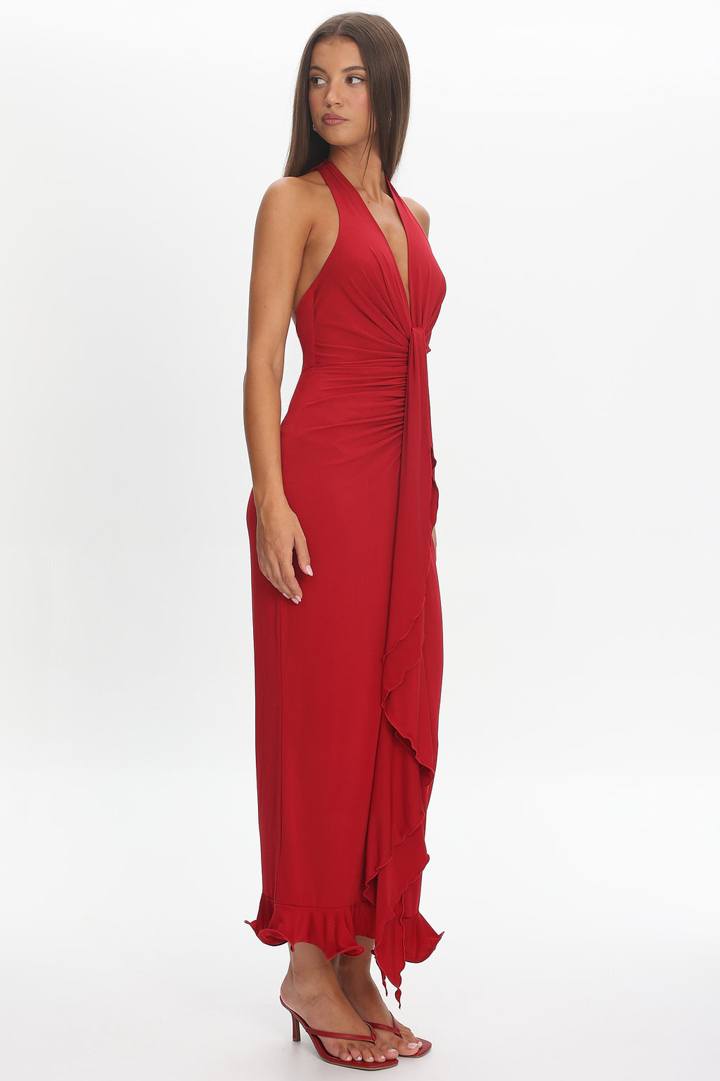 Ray Of Light Ruched Halterneck Maxi Dress Wine by Selfie Leslie Australia