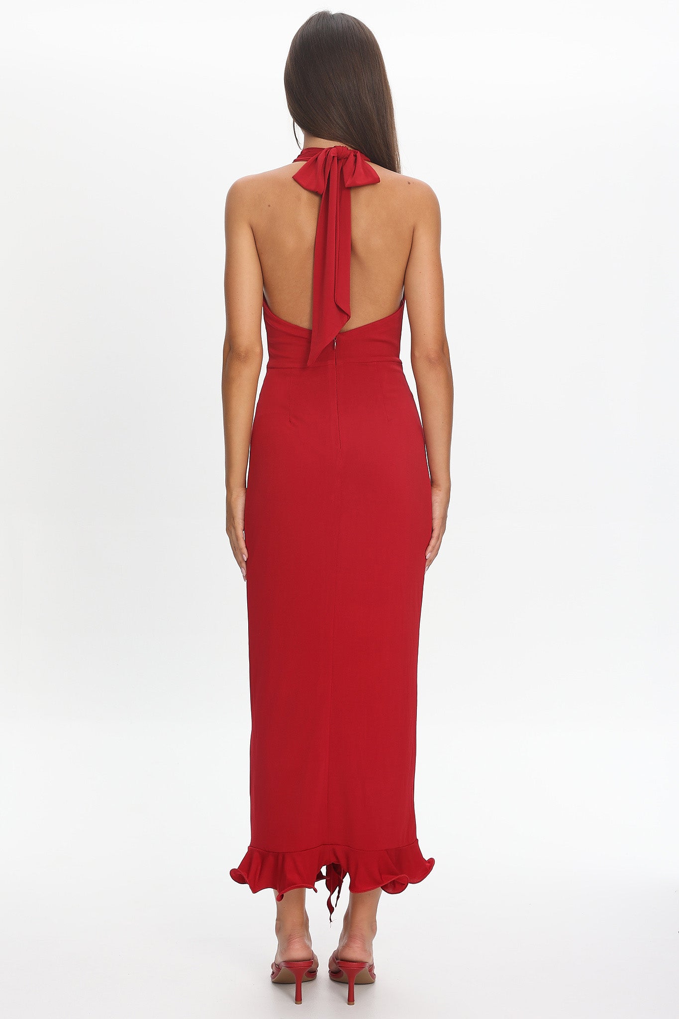Ray Of Light Ruched Halterneck Maxi Dress Wine by Selfie Leslie Australia