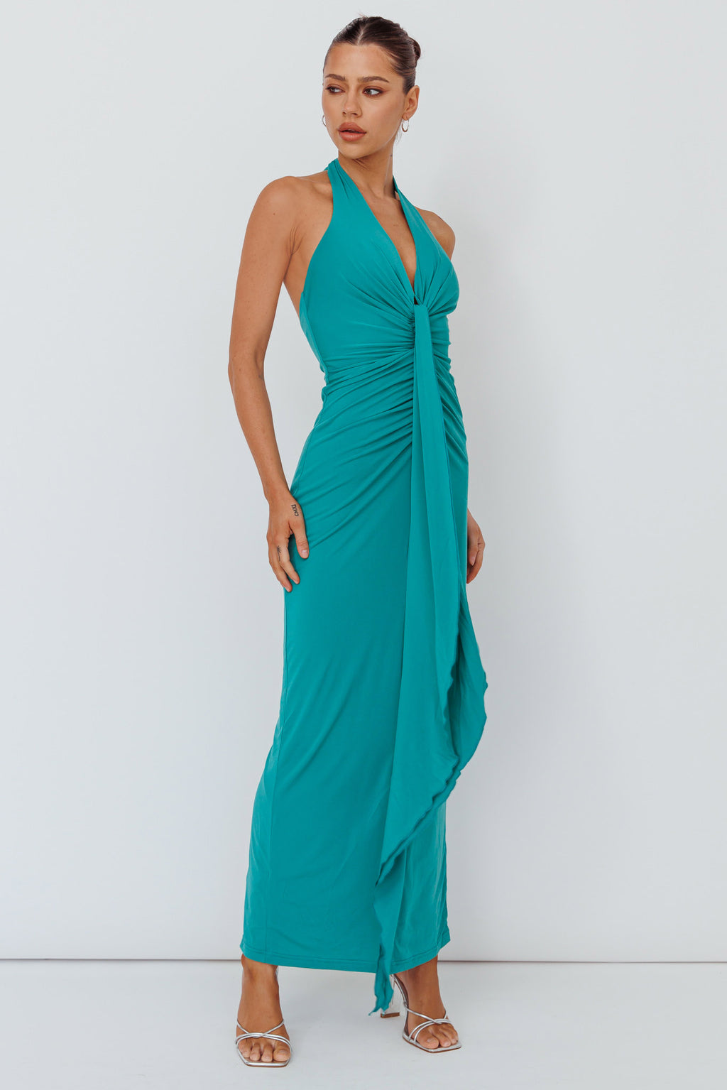 Ray Of Light Ruched Halterneck Maxi Dress Green by Selfie Leslie Australia