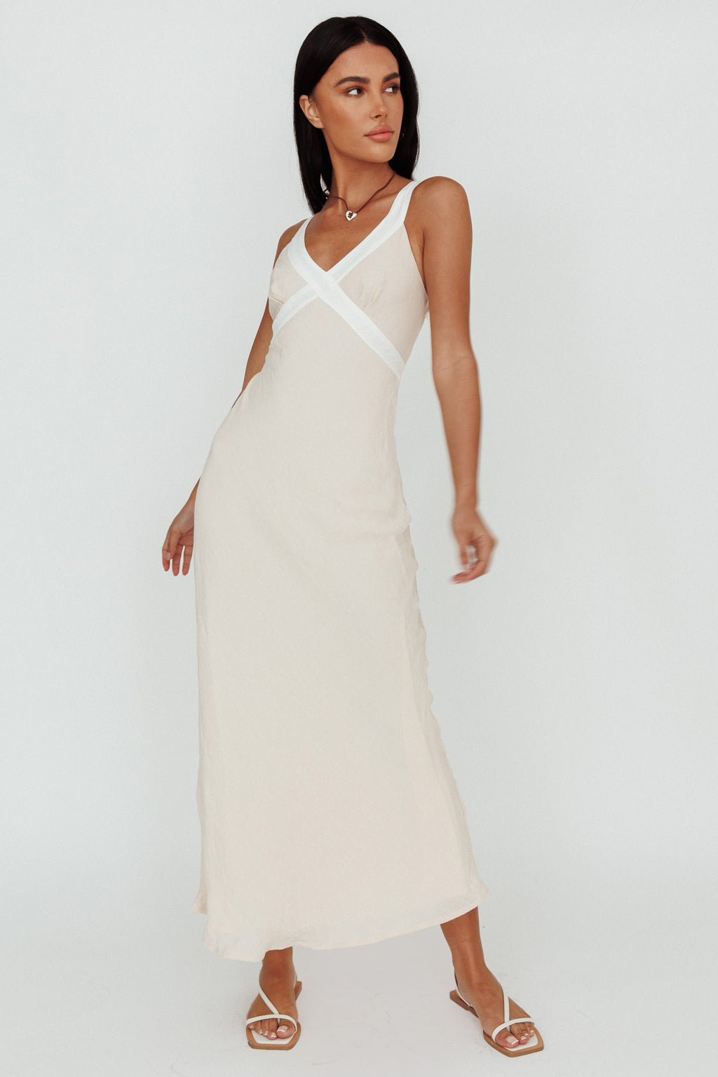 Zariah V-Neck Maxi Dress Beige by Selfie Leslie Australia
