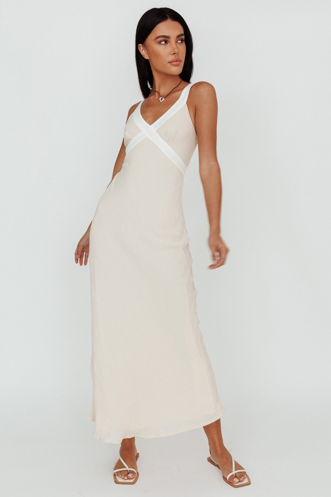 Zariah V-Neck Maxi Dress Beige by Selfie Leslie Australia