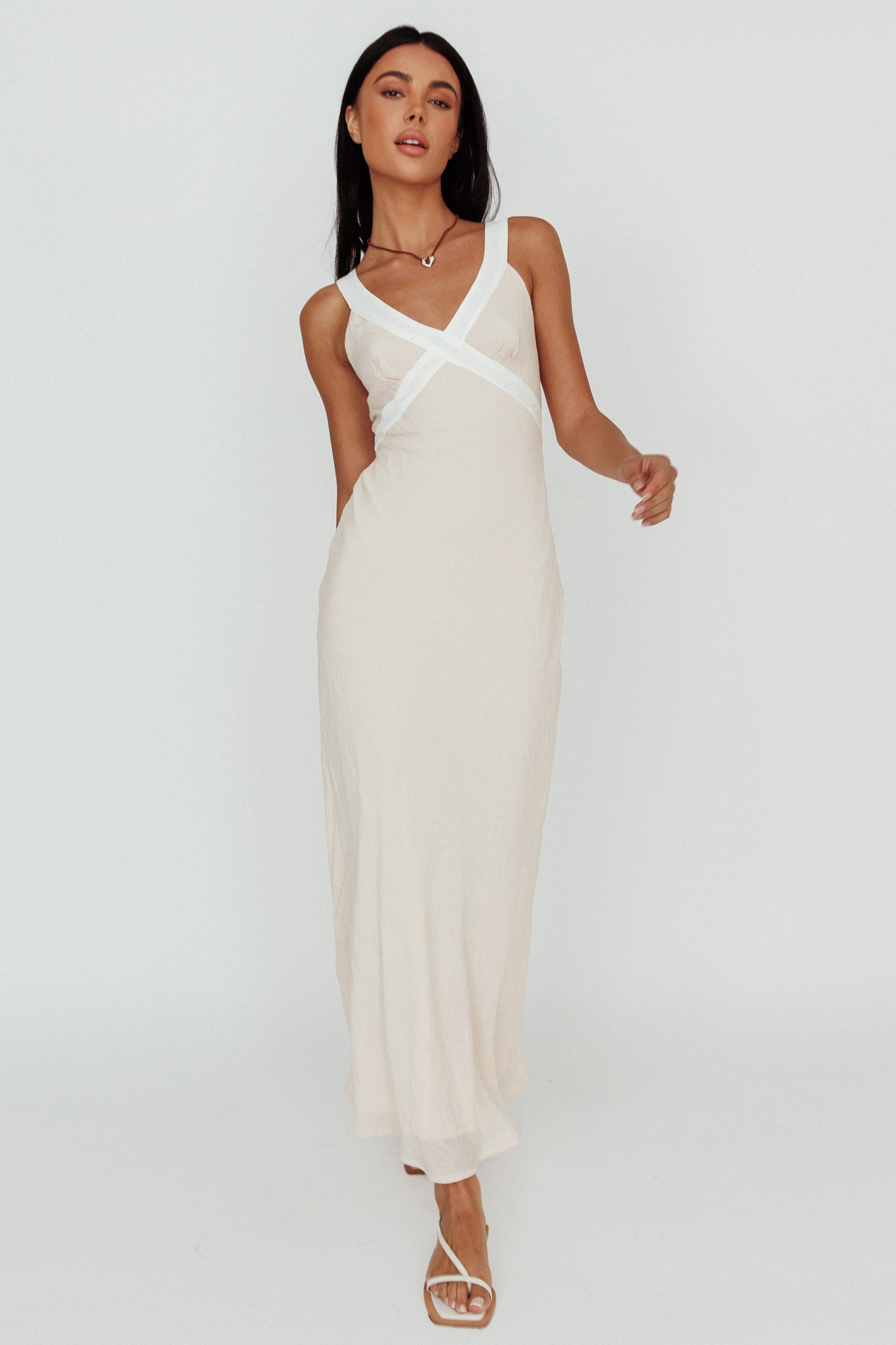 Zariah V-Neck Maxi Dress Beige by Selfie Leslie Australia