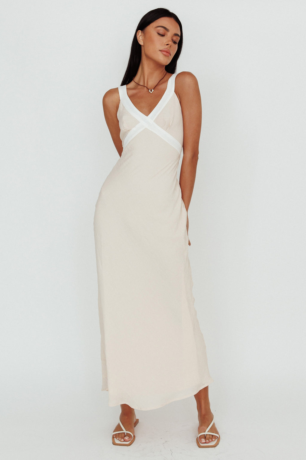 Zariah V-Neck Maxi Dress Beige by Selfie Leslie Australia