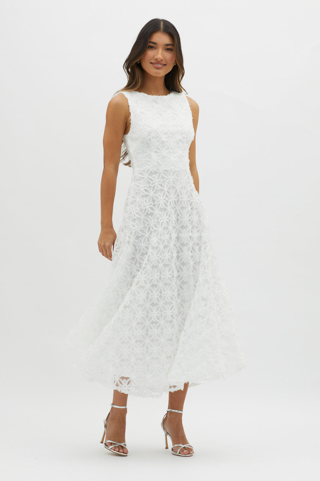 Dianne Sleeveless Embellished Midi Dress White by Selfie Leslie Australia